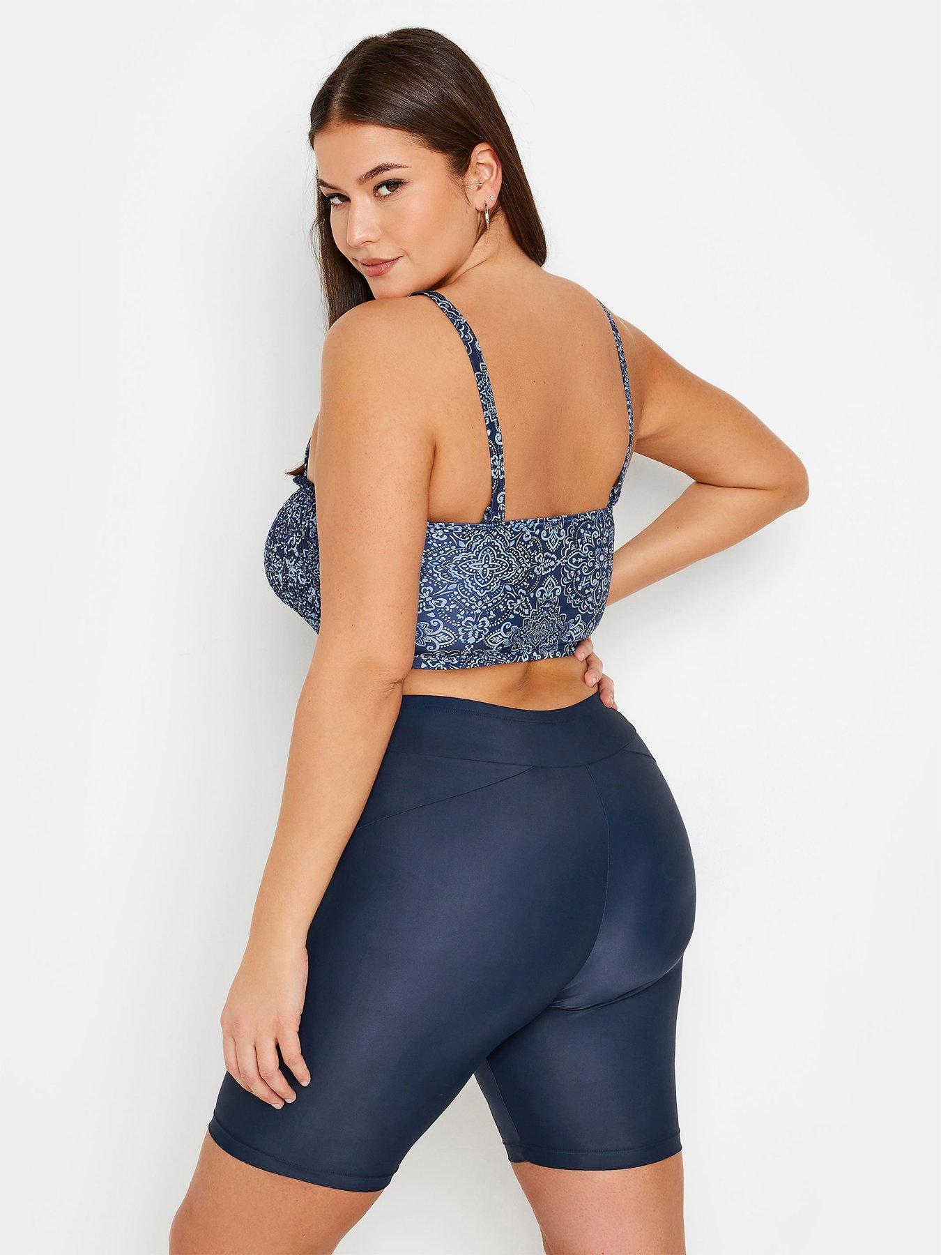 Image 2 of 4 of Yours Curve Shirred Blue Tile Bikini Top