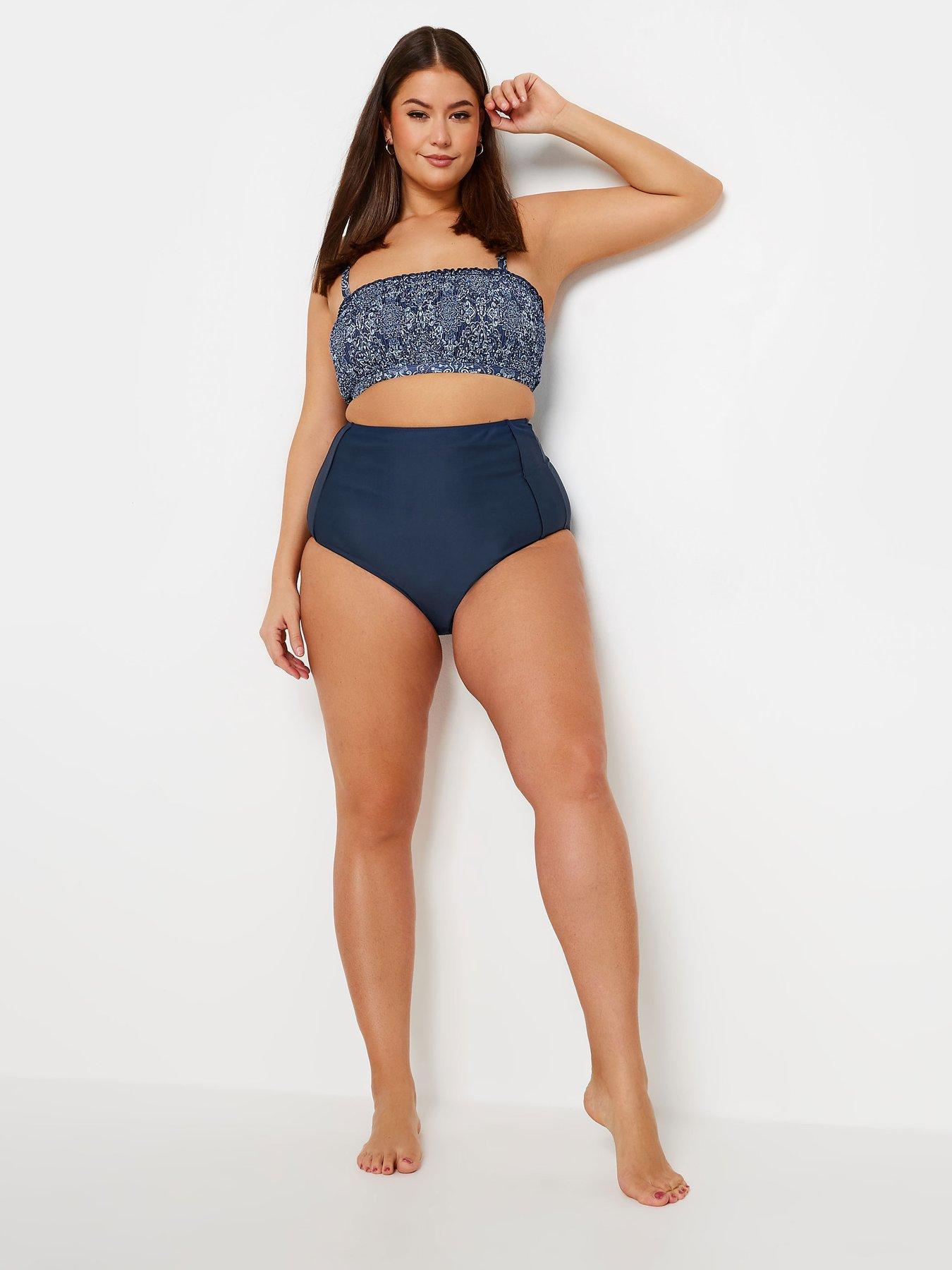 Image 3 of 4 of Yours Curve Shirred Blue Tile Bikini Top