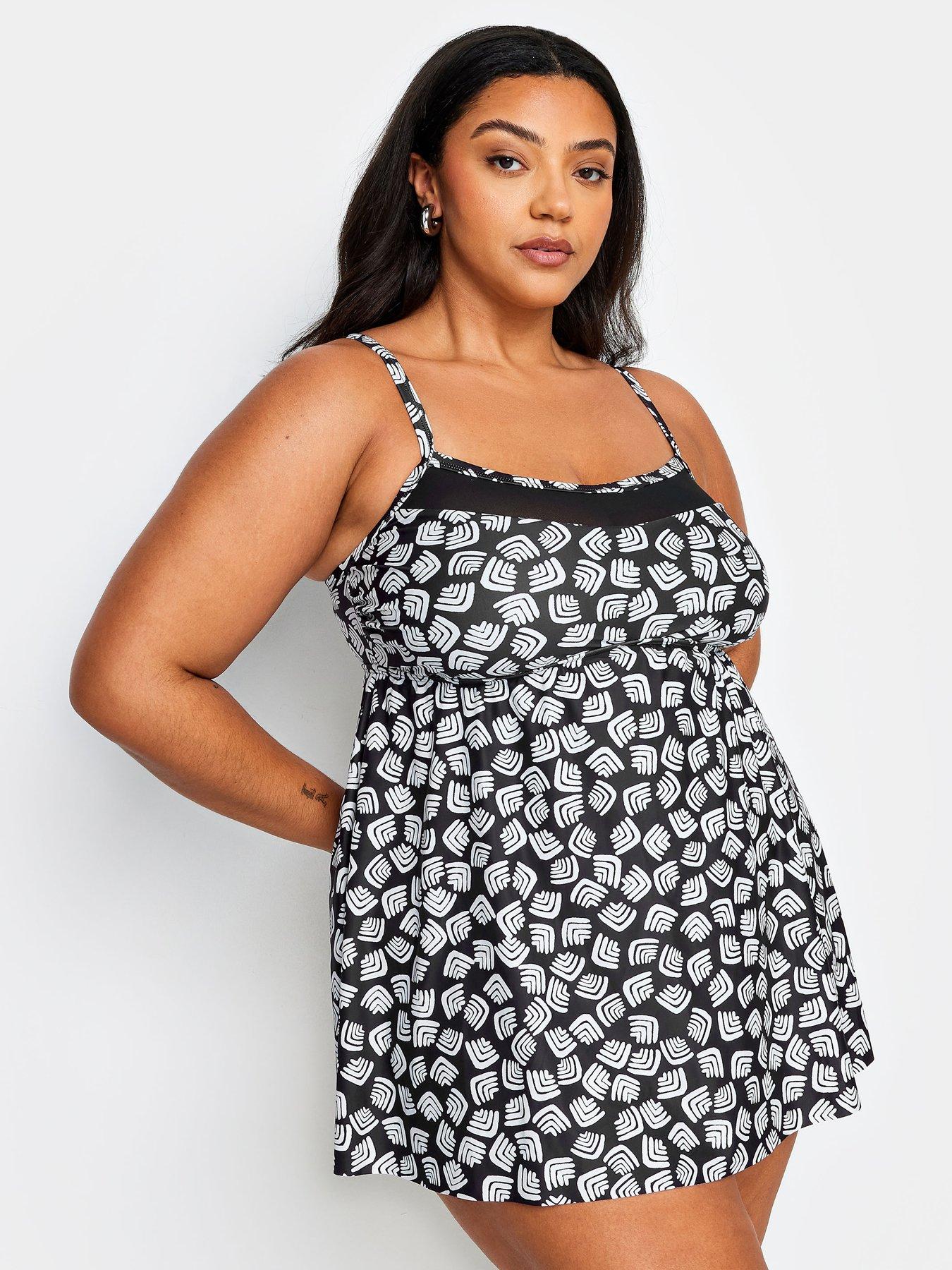 Yours Curve Mini Geometric Mesh Swim Dress Black Very