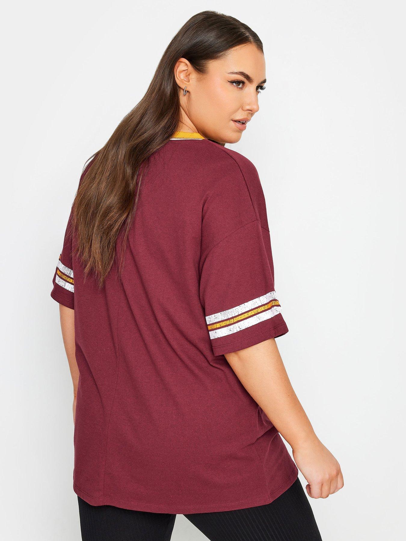 Yours Curve V-neck Varsity Slogan T-shirt - Red | Very