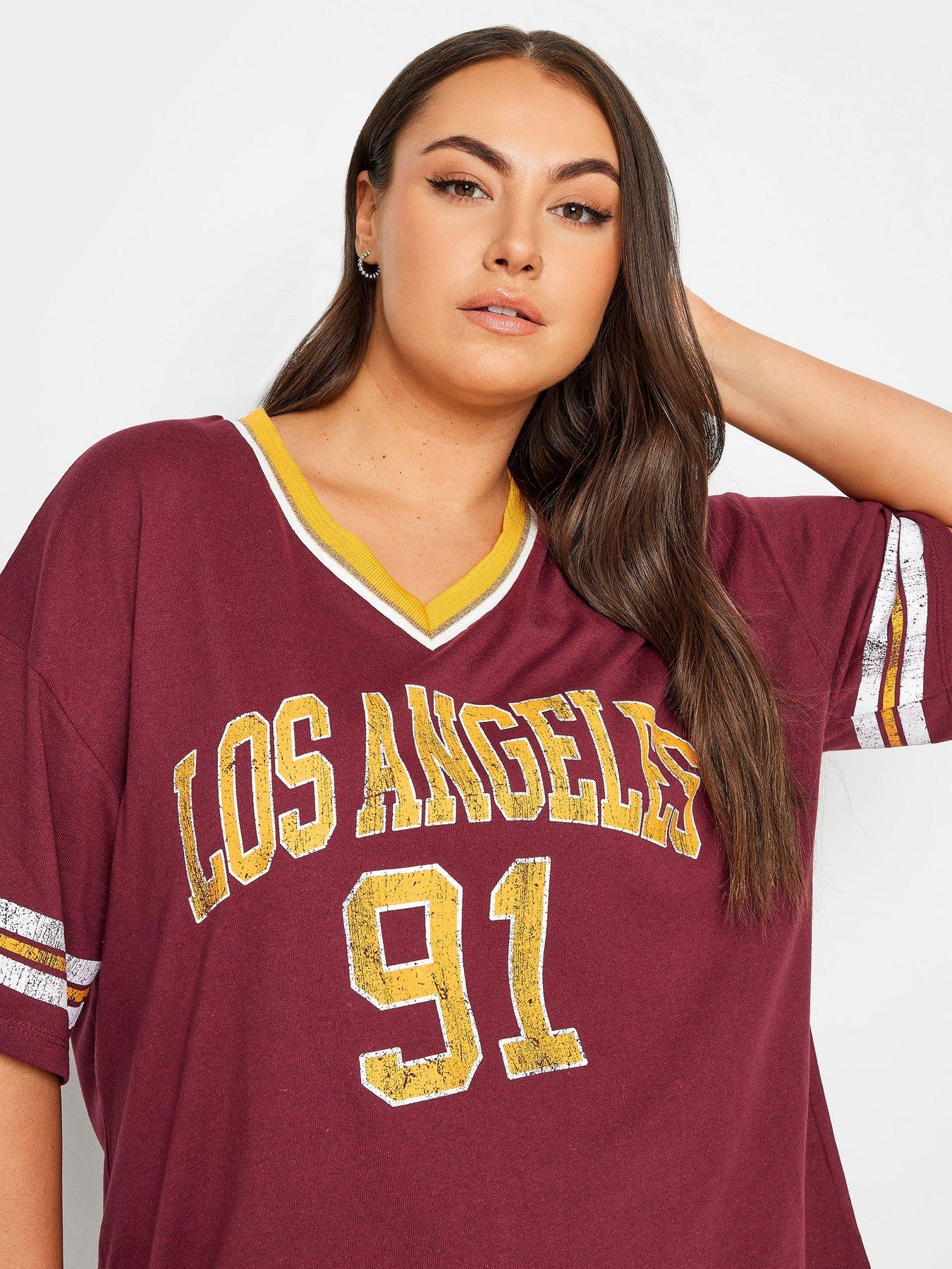 Yours Curve V-neck Varsity Slogan T-shirt - Red | Very