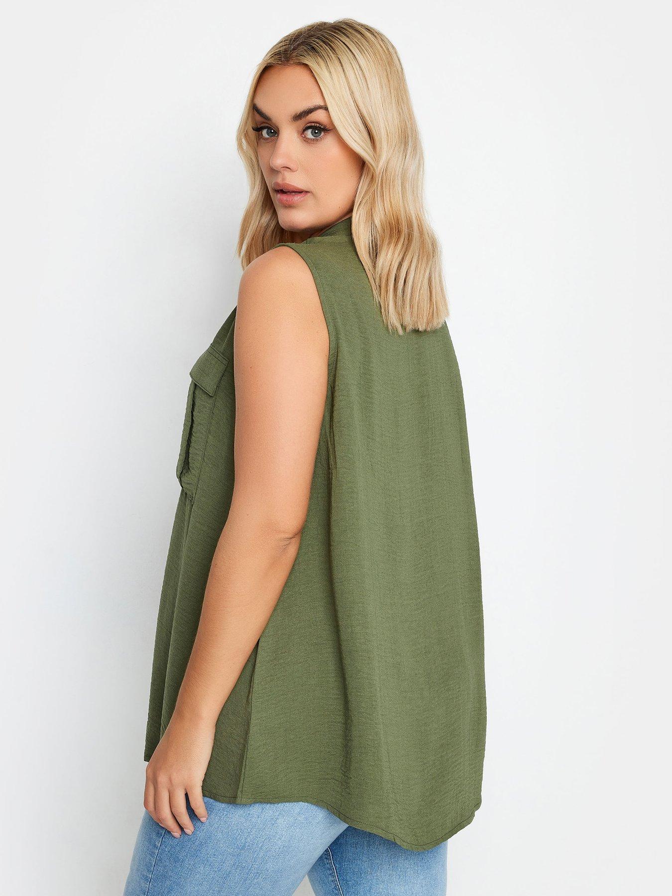 Image 2 of 4 of Yours Curve Sleeveless Utility Shirt Khaki