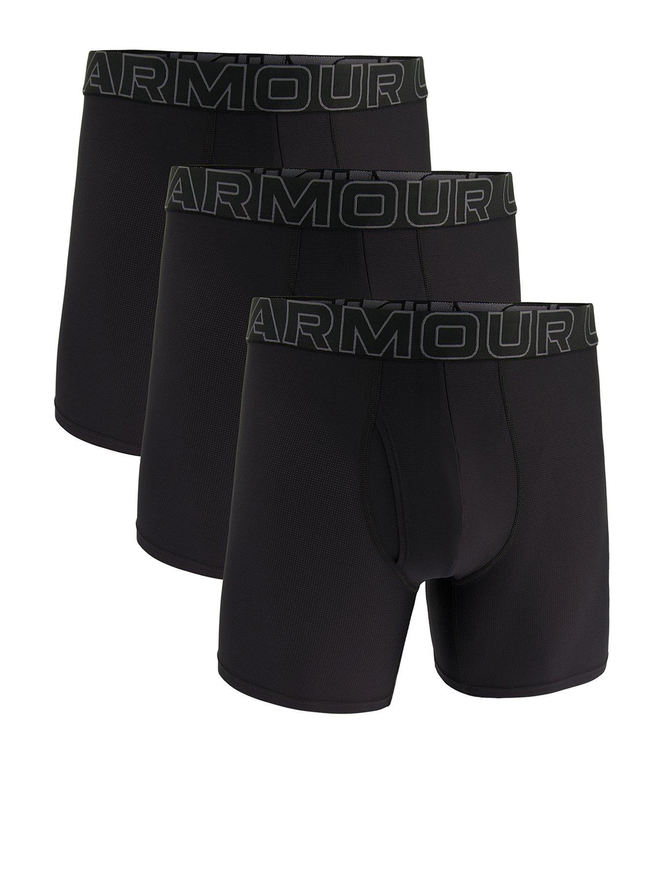 UNDER ARMOUR 3 Pack of Men's 6 Inch Performance Tech Mesh Solid Boxers - Black, Black, Size M, Men