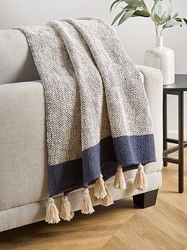 Product photograph of Very Home Herringbone 100 Cotton Throw from very.co.uk