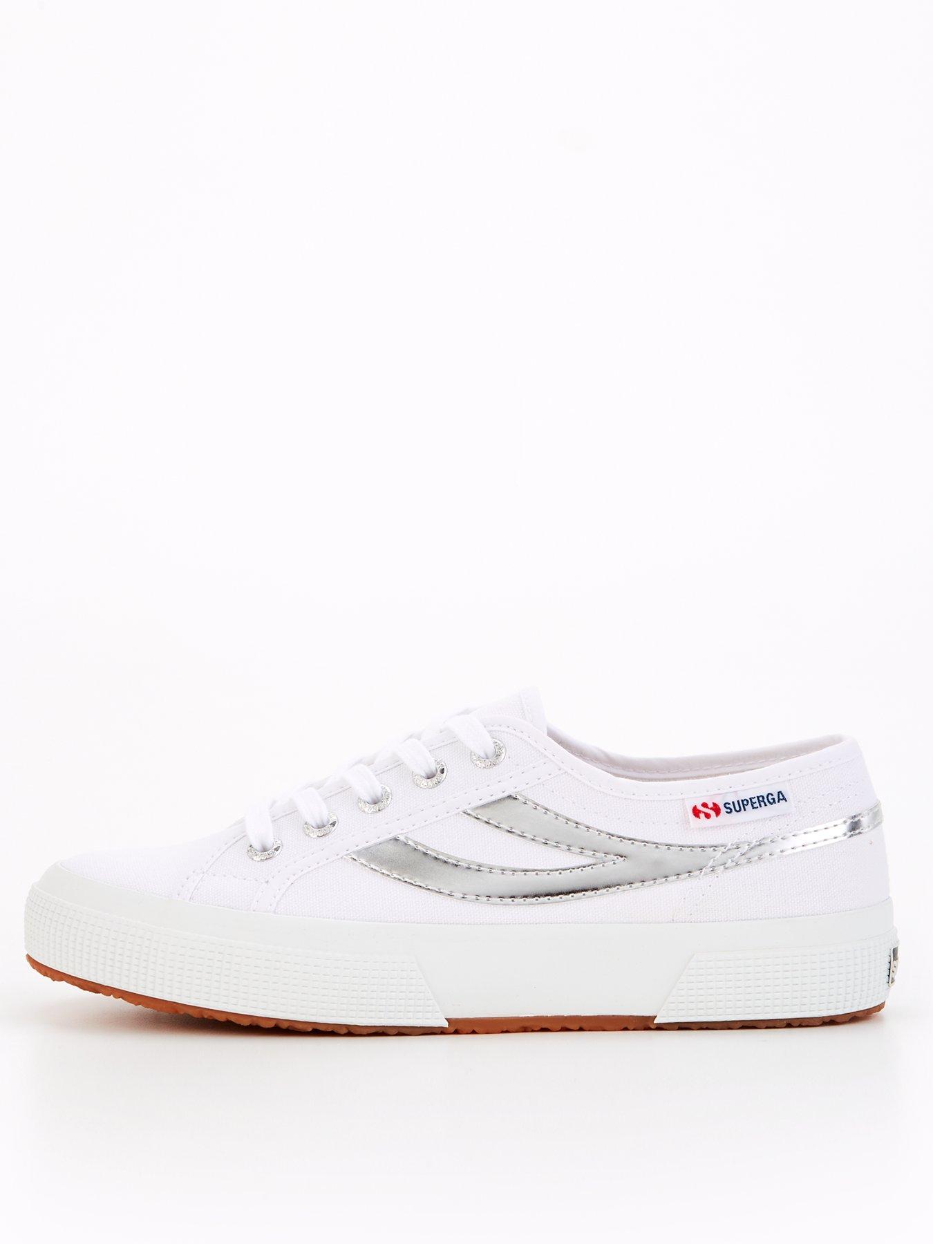 SUPERGA 2953 Swallow Tail Mirror Faux Leather Plimsolls White Silver very