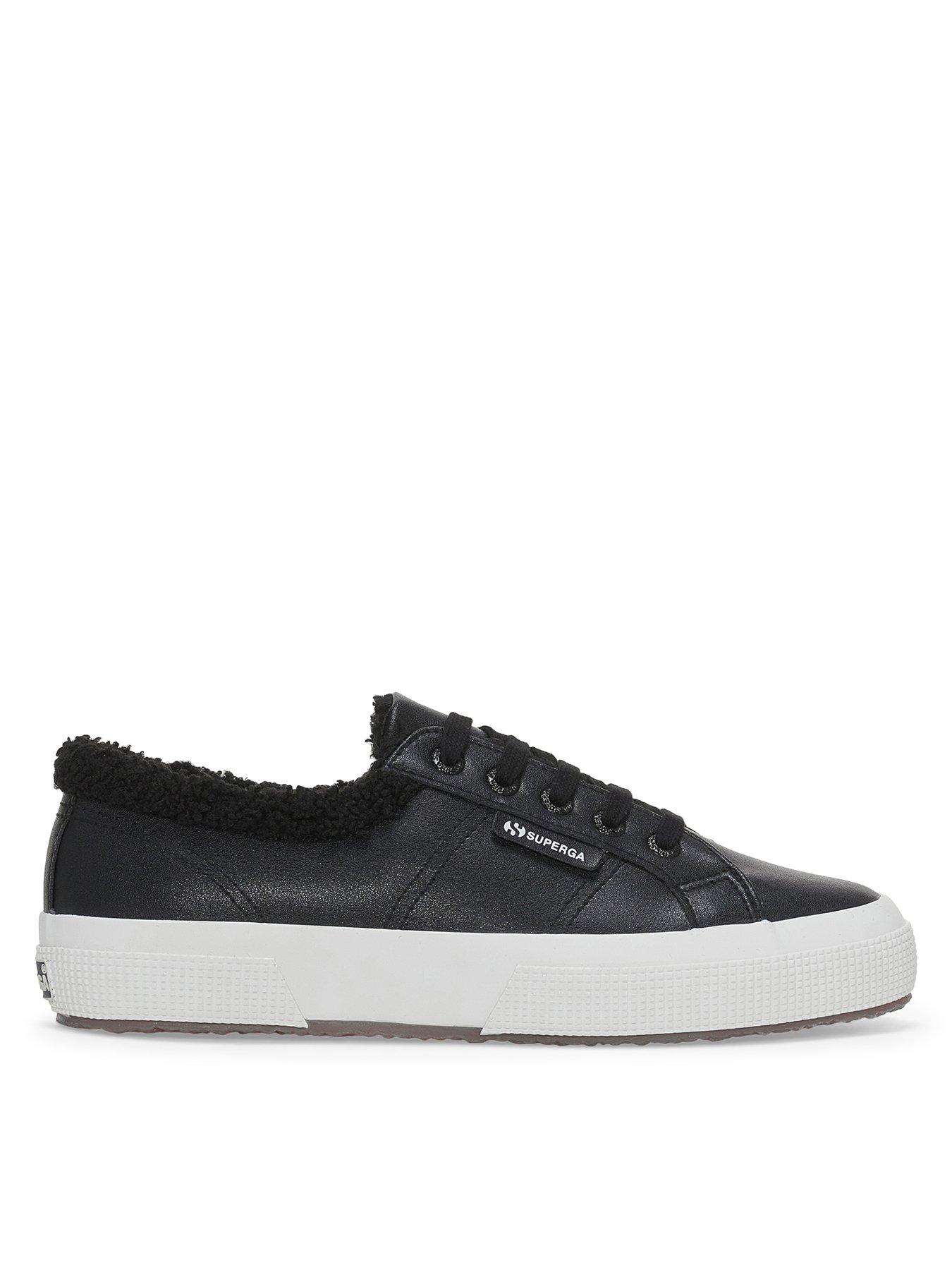 2750 Vegan Faux Leather Fur Plimsolls Black