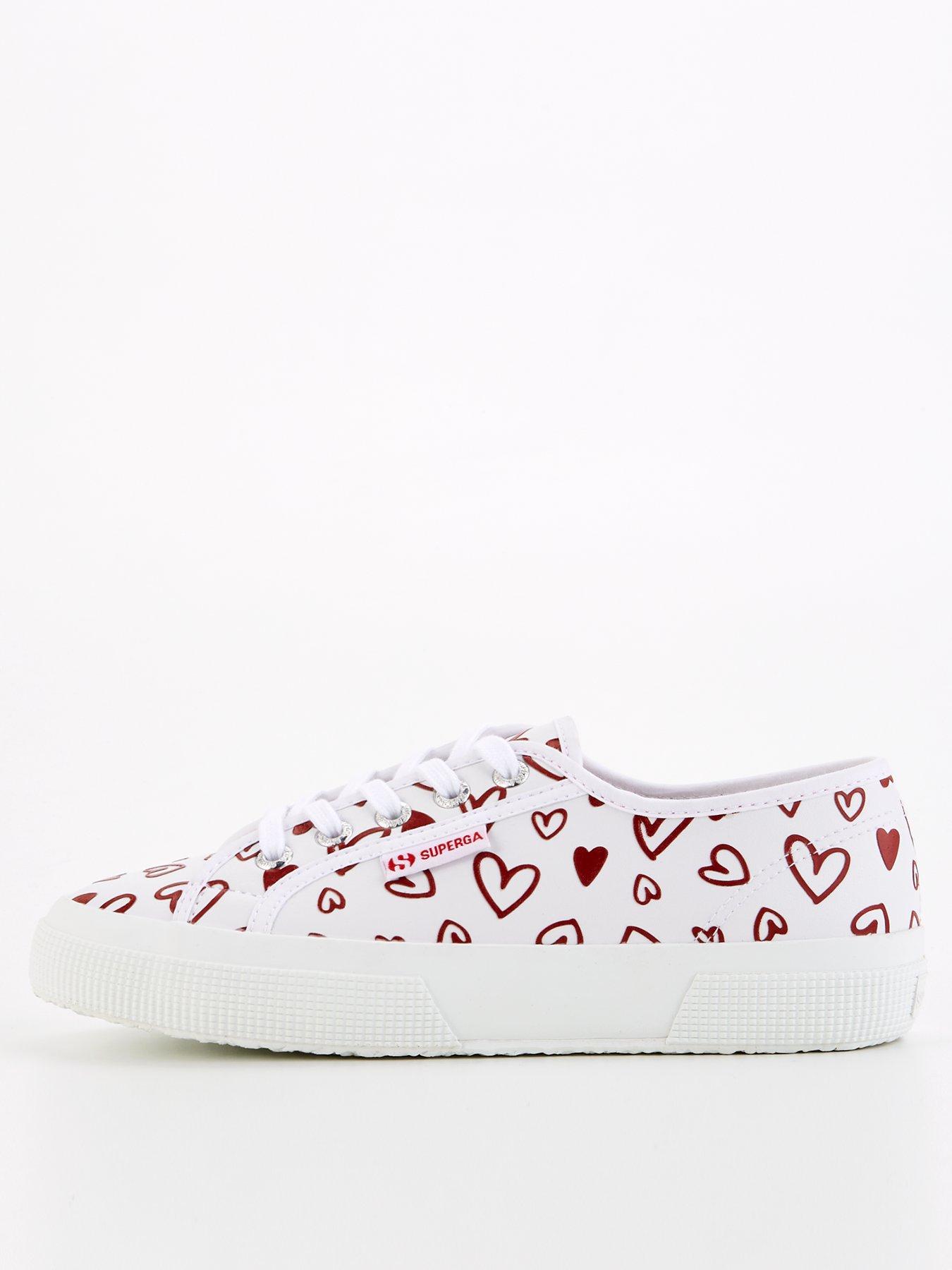 2750 Faux Leather Cute Heart Print Plimsolls White Red Hearts