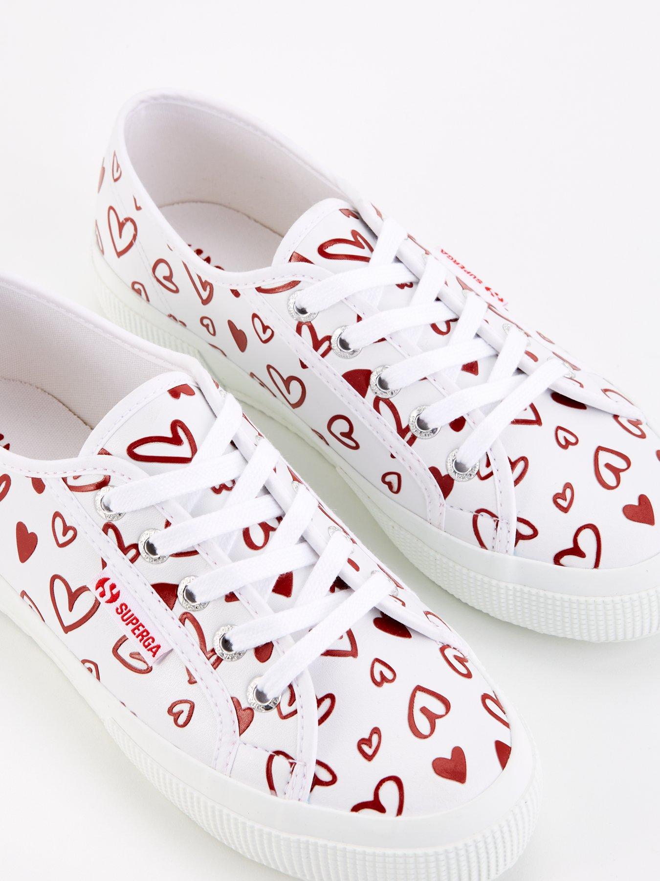 2750 Faux Leather Cute Heart Print Plimsolls White Red Hearts