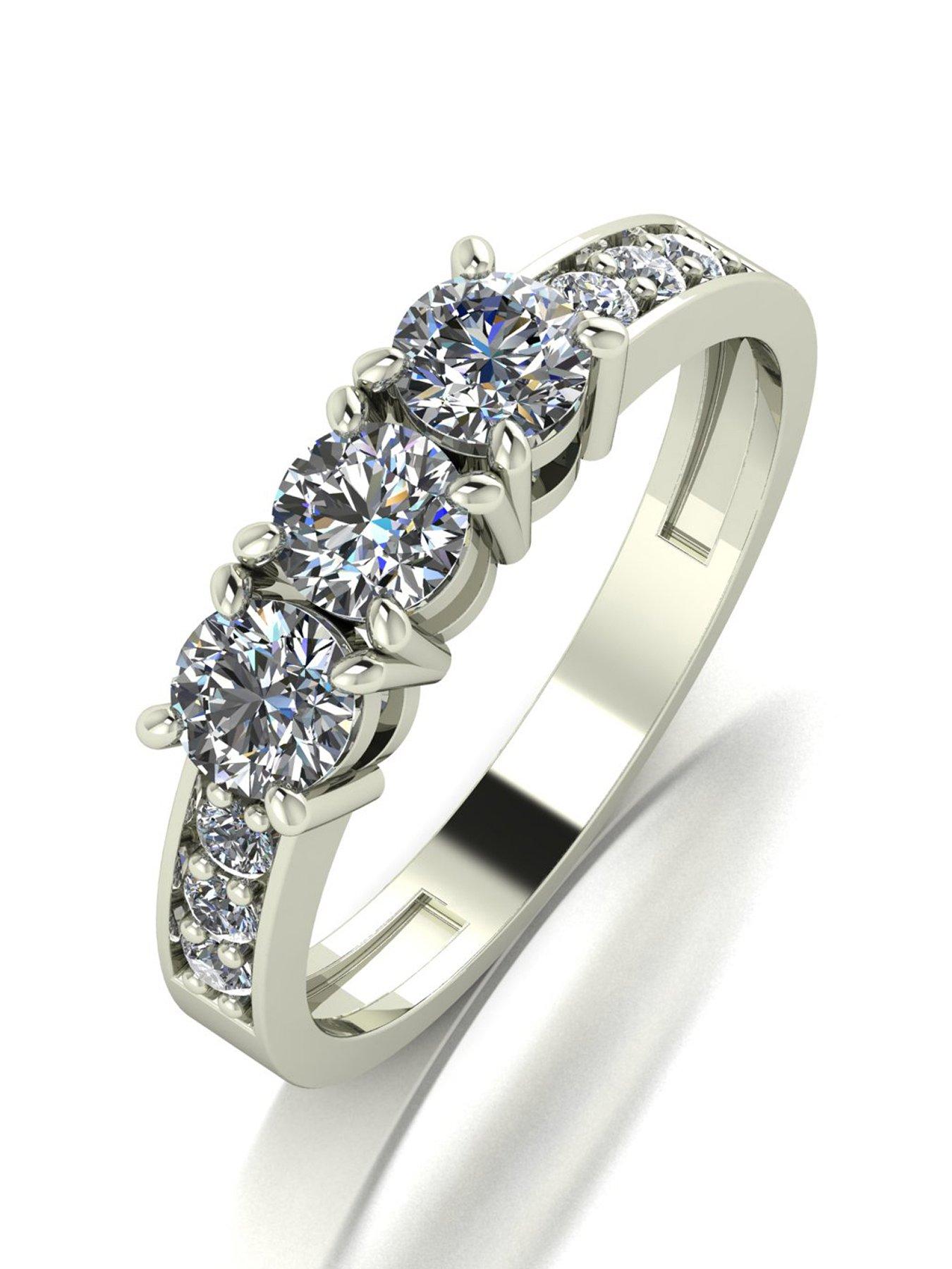 Moissanite Lady Lynsey 9ct White Gold 1.00ct Total Moissanite Trilogy Ring