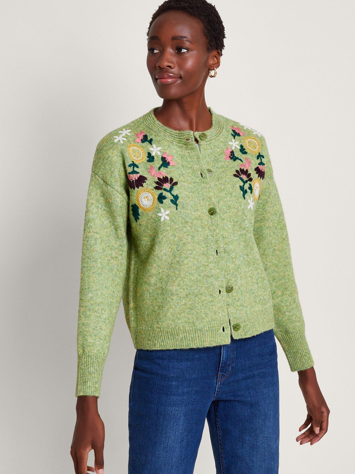 Fay Floral Embroidered Cardigan Green