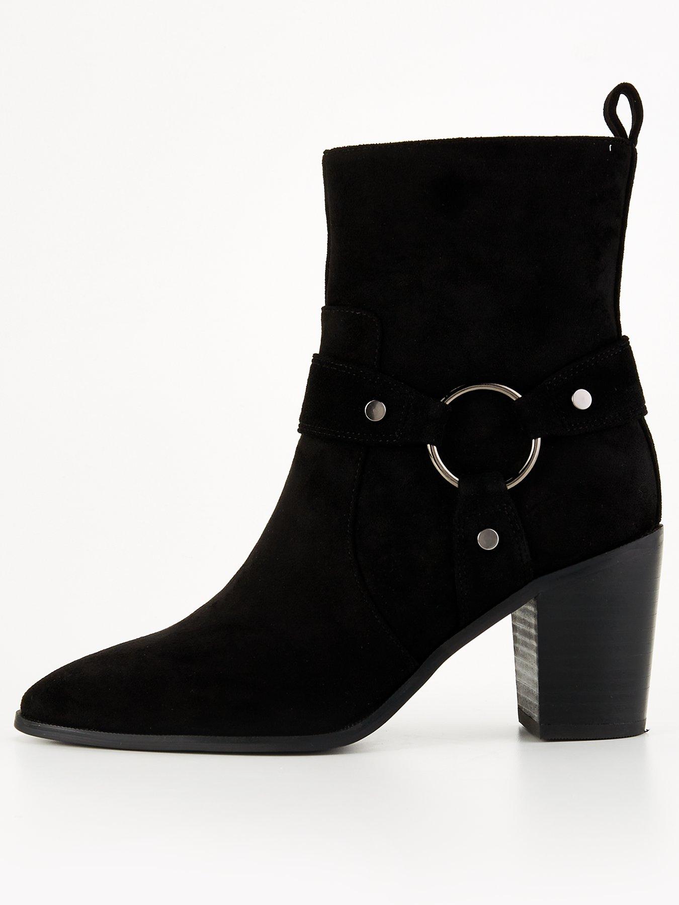 undefined Western Ankle Boot with Buckles - Black