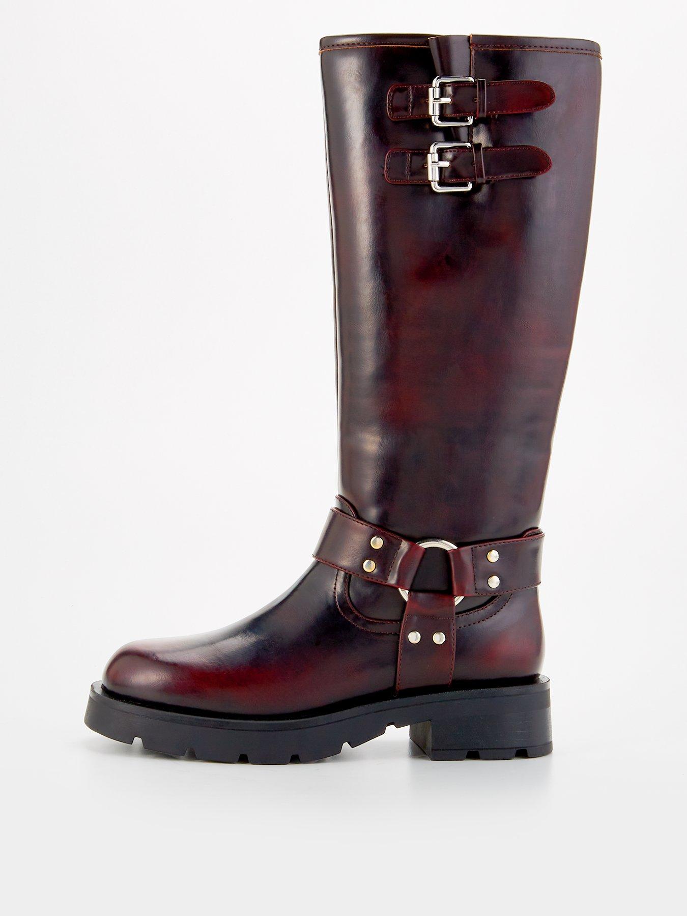 Knee High Biker Boot Burgundy