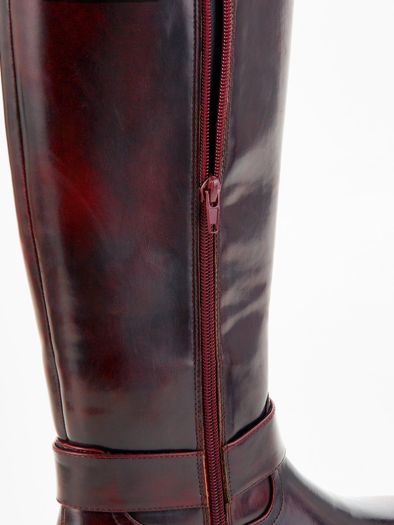 V by Very Knee High Biker Boot Burgundy Very