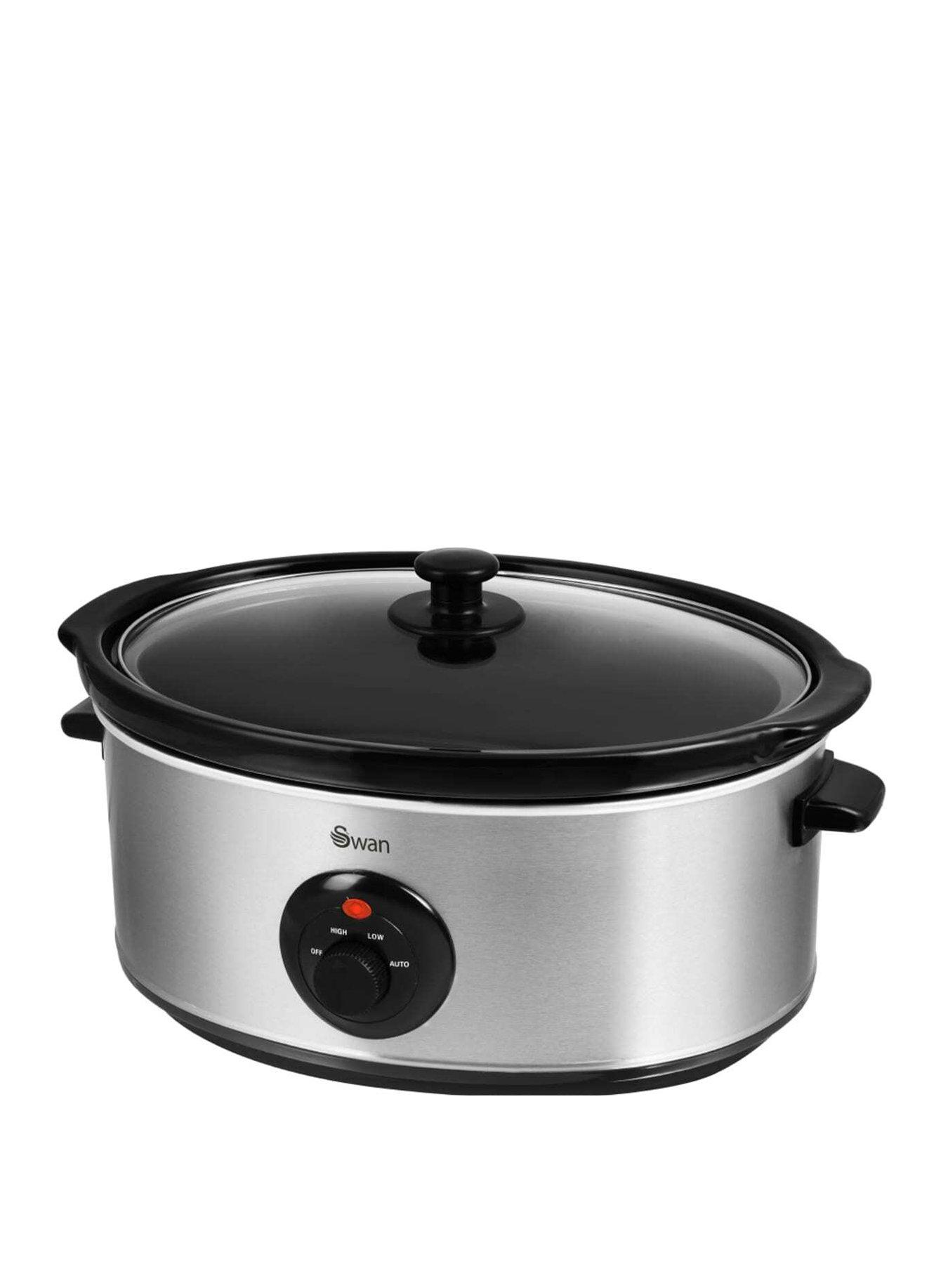 Swan Sf17030n 65 Litre Slow Cooker With 3 Heat Settings Glass Lid 320w Stainless Steel 3502