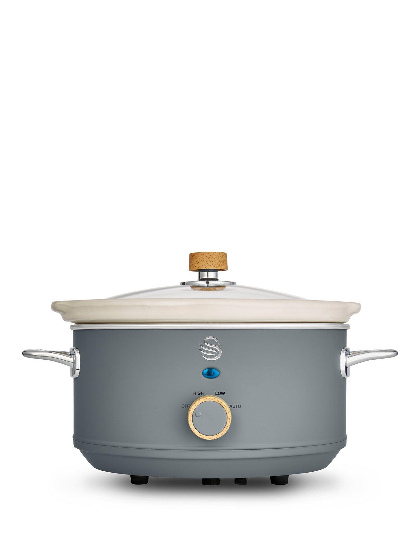 Swan SF17021GRYN Retro Slow Cooker with 3 Temperature Settings, Keep Warm Function, 3.5L, 200W, Grey