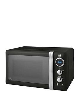 Swan Sm22030Lbn Retro Led Digital Microwave With Glass Turntable, 5 Power Levels  Defrost Setting, 20L, 800W, Black