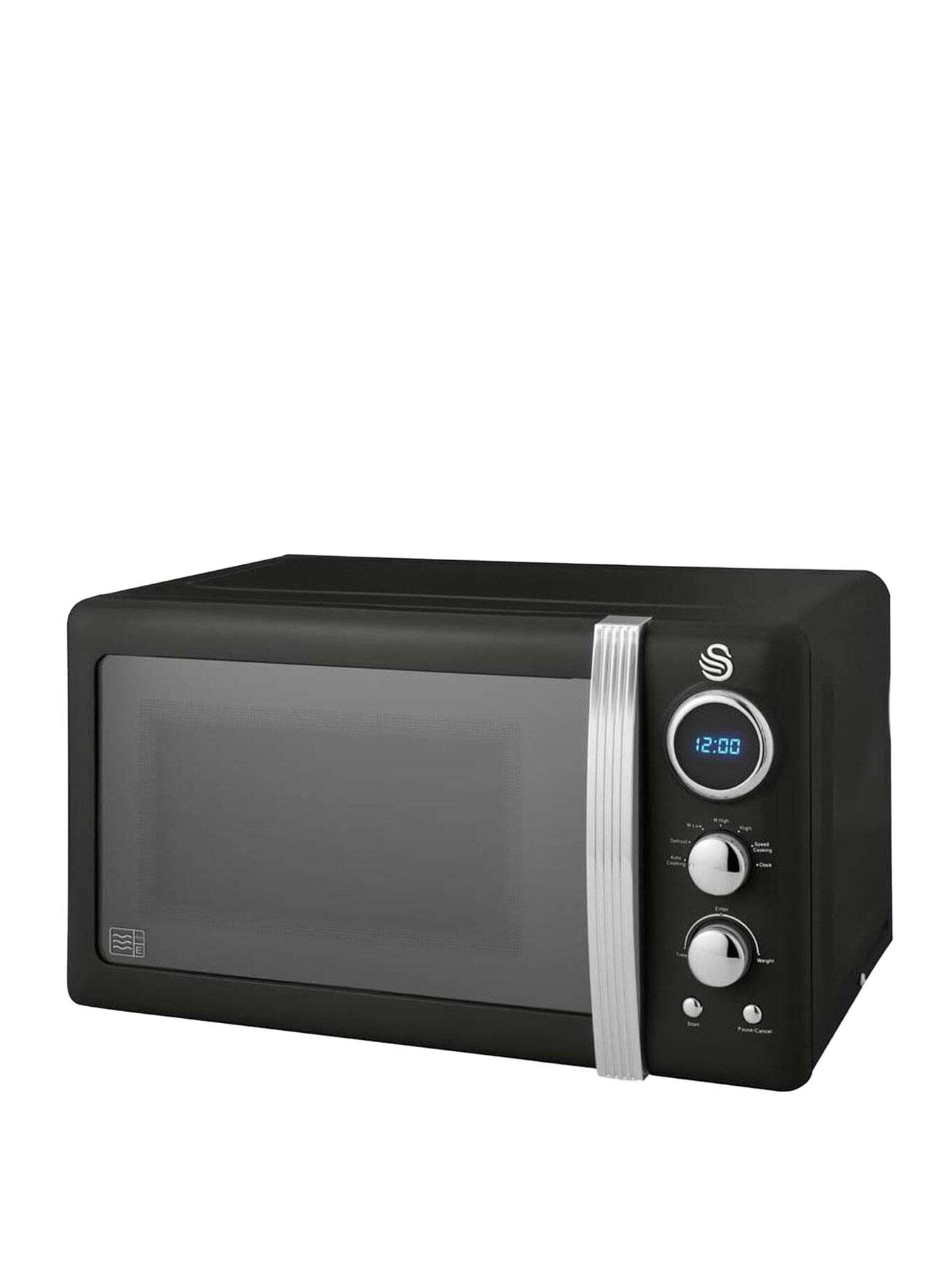 undefined SM22030LBN Retro LED Digital Microwave with Glass Turntable, 5 Power levels  &  Defrost Setting, 20L, 800W, Black