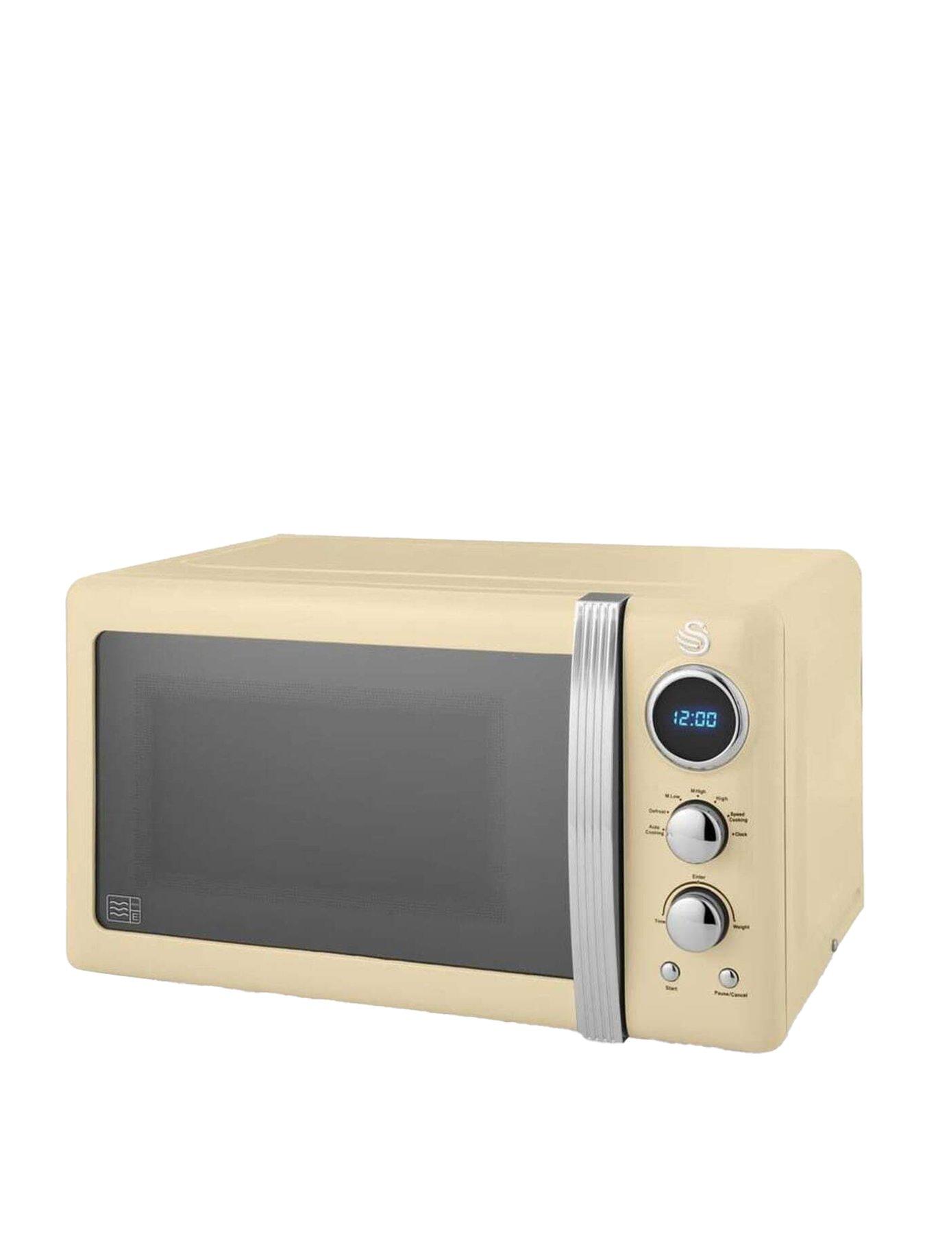 Image 1 of 1 of Swan SM22030LCN Retro LED Digital Microwave with Glass Turntable, 5 Power levels &amp; Defrost Setting, 20L, 800W, Cream