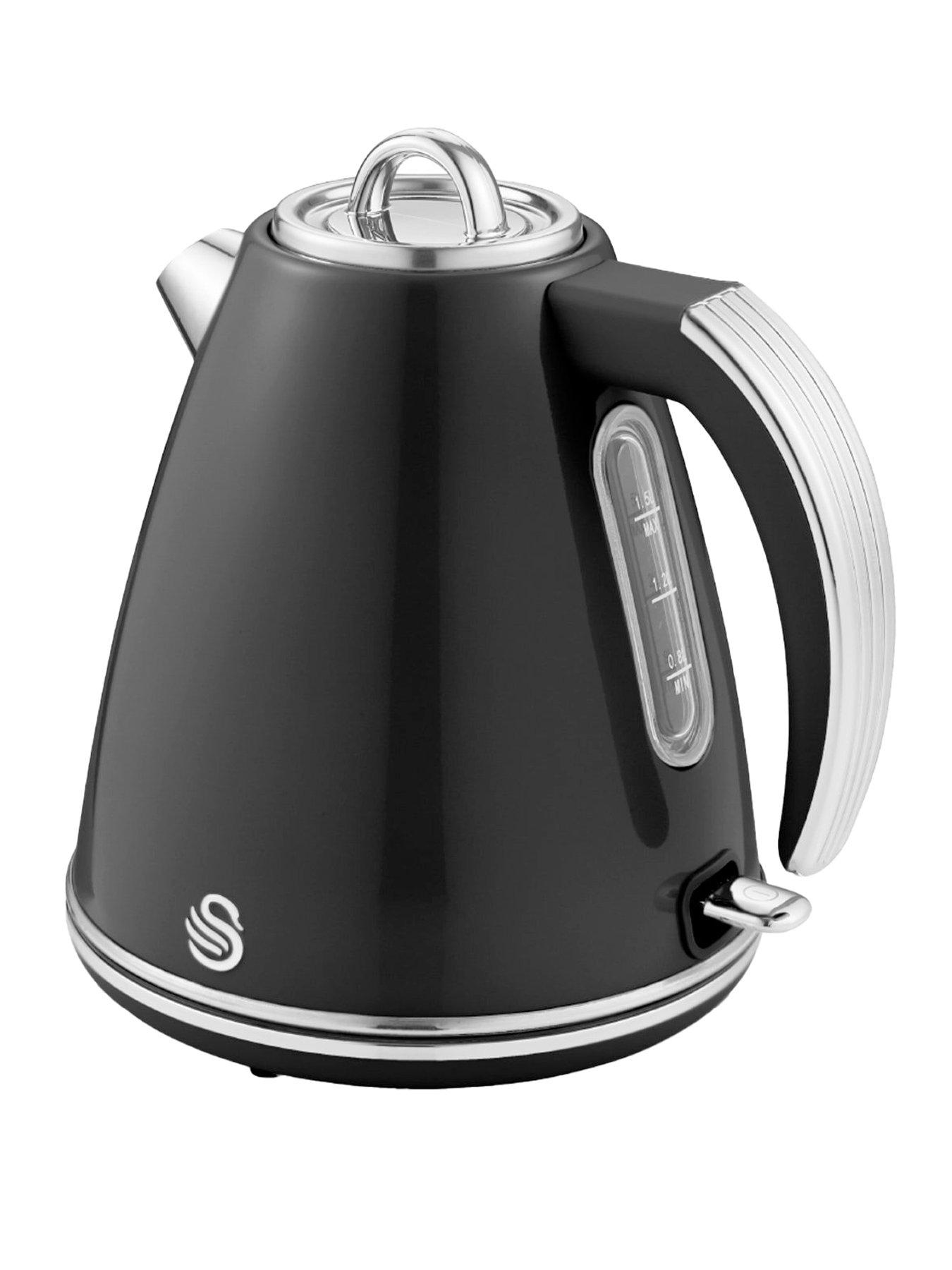 Product photograph of Swan Sk19020bn Retro Jug Kettle Fast Boil Easy Pour 360 Degree Base 1 5l 3000w Black from very.co.uk