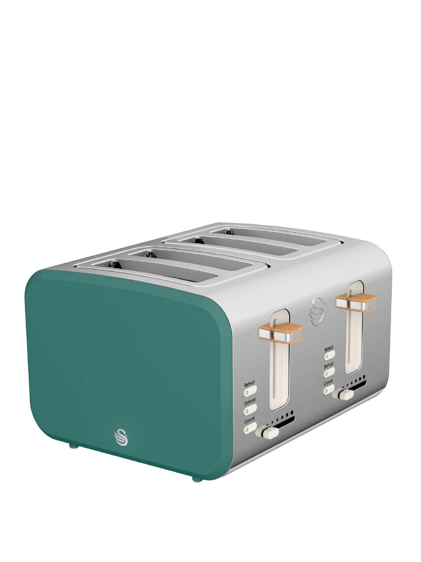 Swan St14620Gren Nordic 4-Slice Toaster With Defrost/Reheat/Cancel Functions, Cord Storage, 1500W, Green