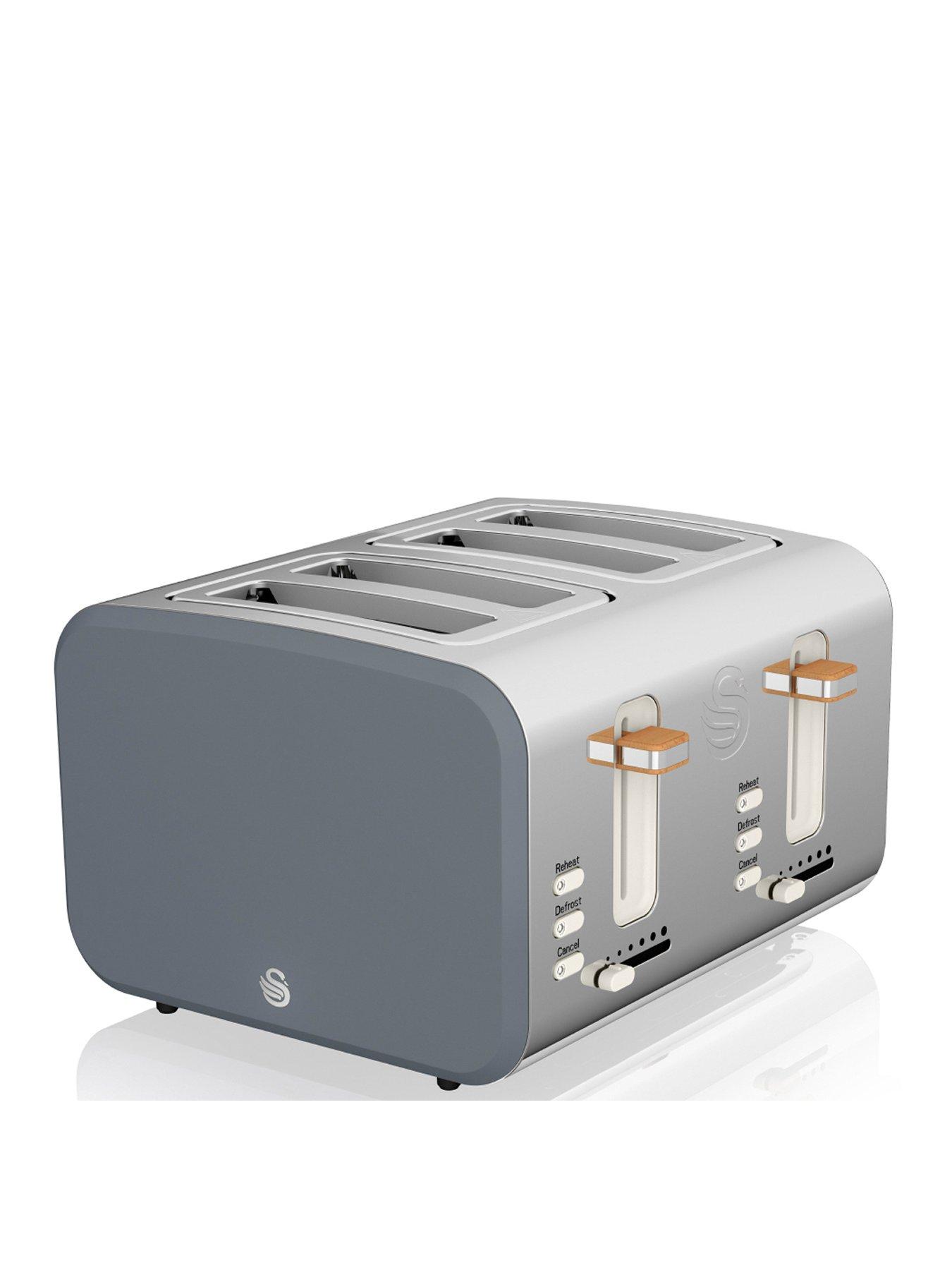 Swan ST14620GRYN Nordic 4-Slice Toaster with Defrost/Reheat/Cancel Functions, Cord Storage, 1500W, Grey