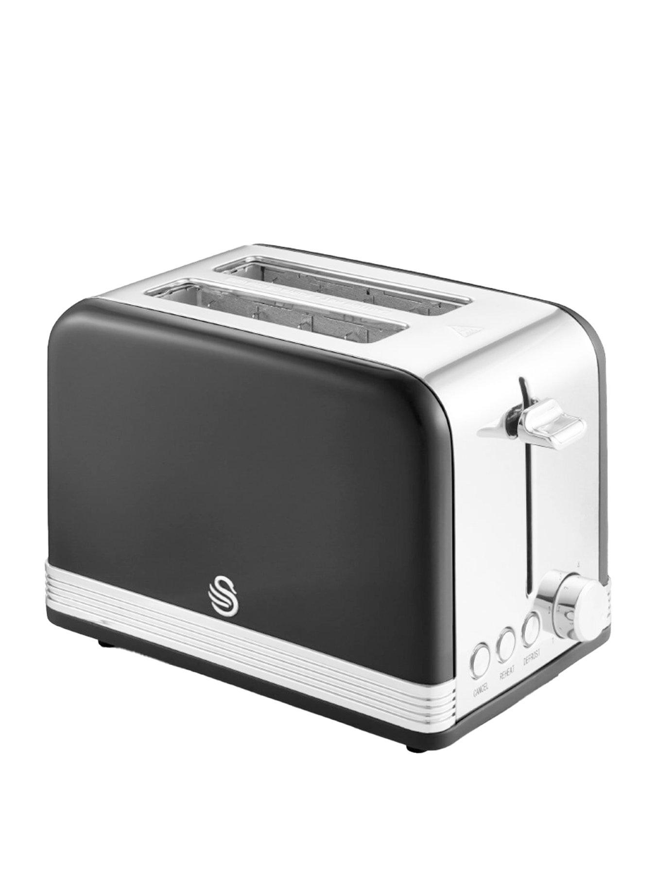 Product photograph of Swan St19010bn Retro 2-slice Toaster With Defrost Reheat Cancel Functions Cord Storage 815w Black from very.co.uk