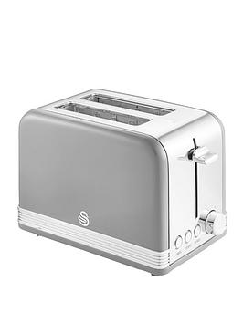 Swan St19010Grn Retro 2-Slice Toaster With Defrost/Reheat/Cancel Functions, Cord Storage, 815W, Grey
