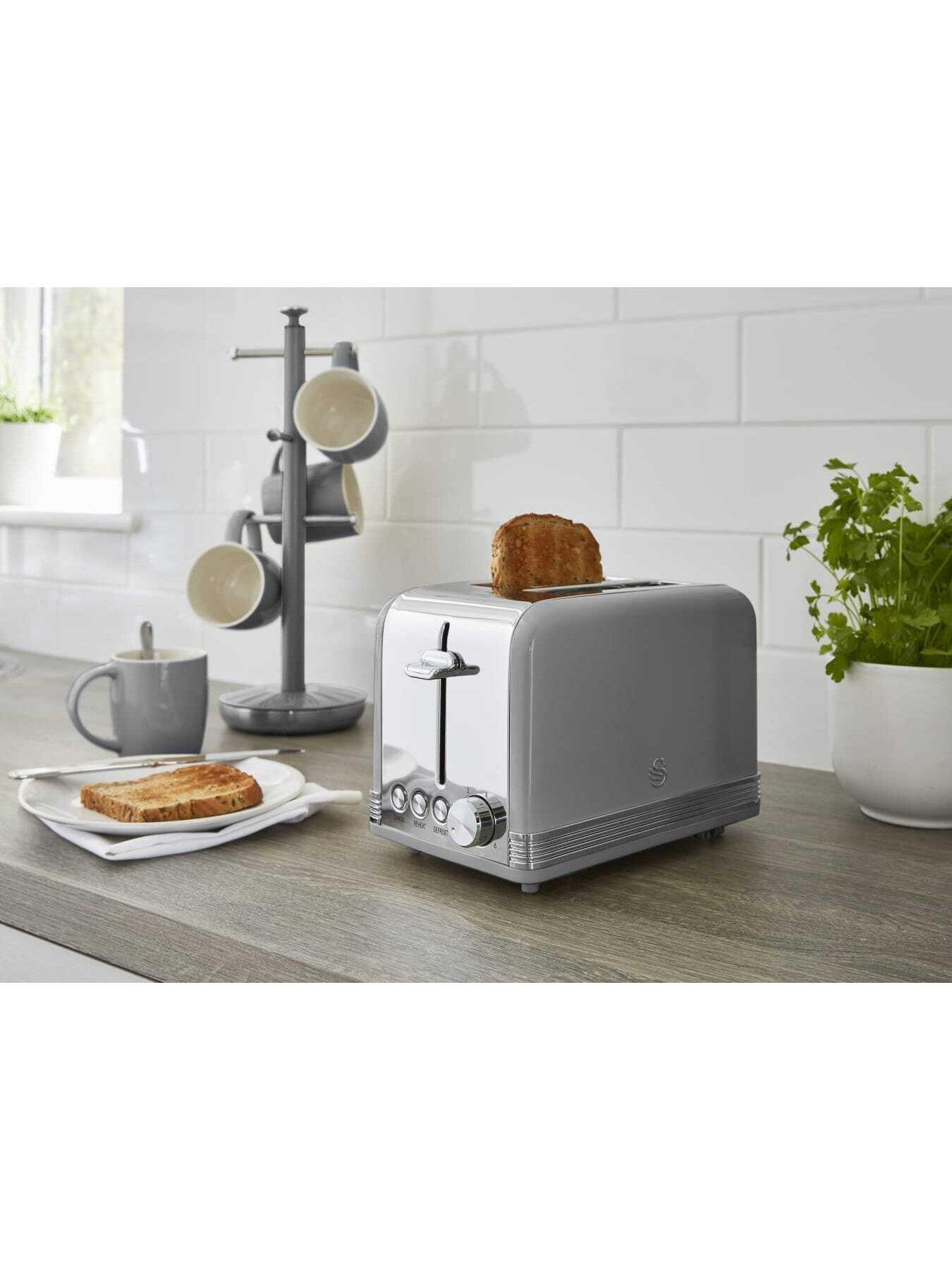 Image 2 of 4 of Swan ST19010GRN Retro 2-Slice Toaster with Defrost/Reheat/Cancel Functions, Cord Storage, 815W, Grey