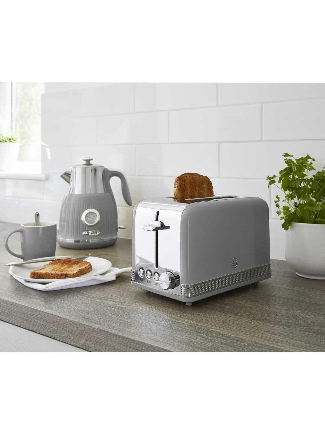 Image 4 of 4 of Swan ST19010GRN Retro 2-Slice Toaster with Defrost/Reheat/Cancel Functions, Cord Storage, 815W, Grey