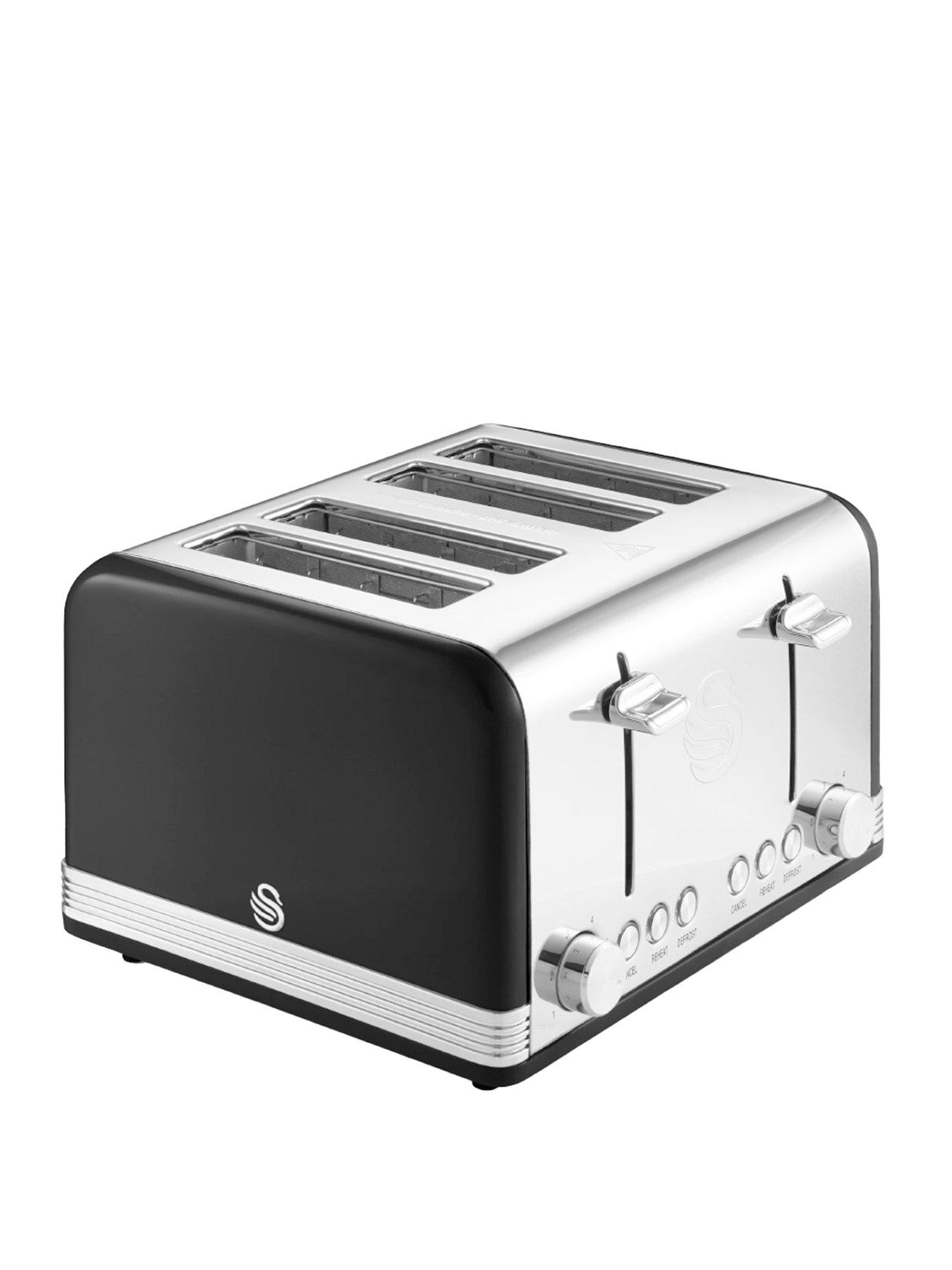 Swan St19020Bn Retro 4-Slice Toaster With Defrost/Reheat/Cancel Functions, Cord Storage, 1600W, Black