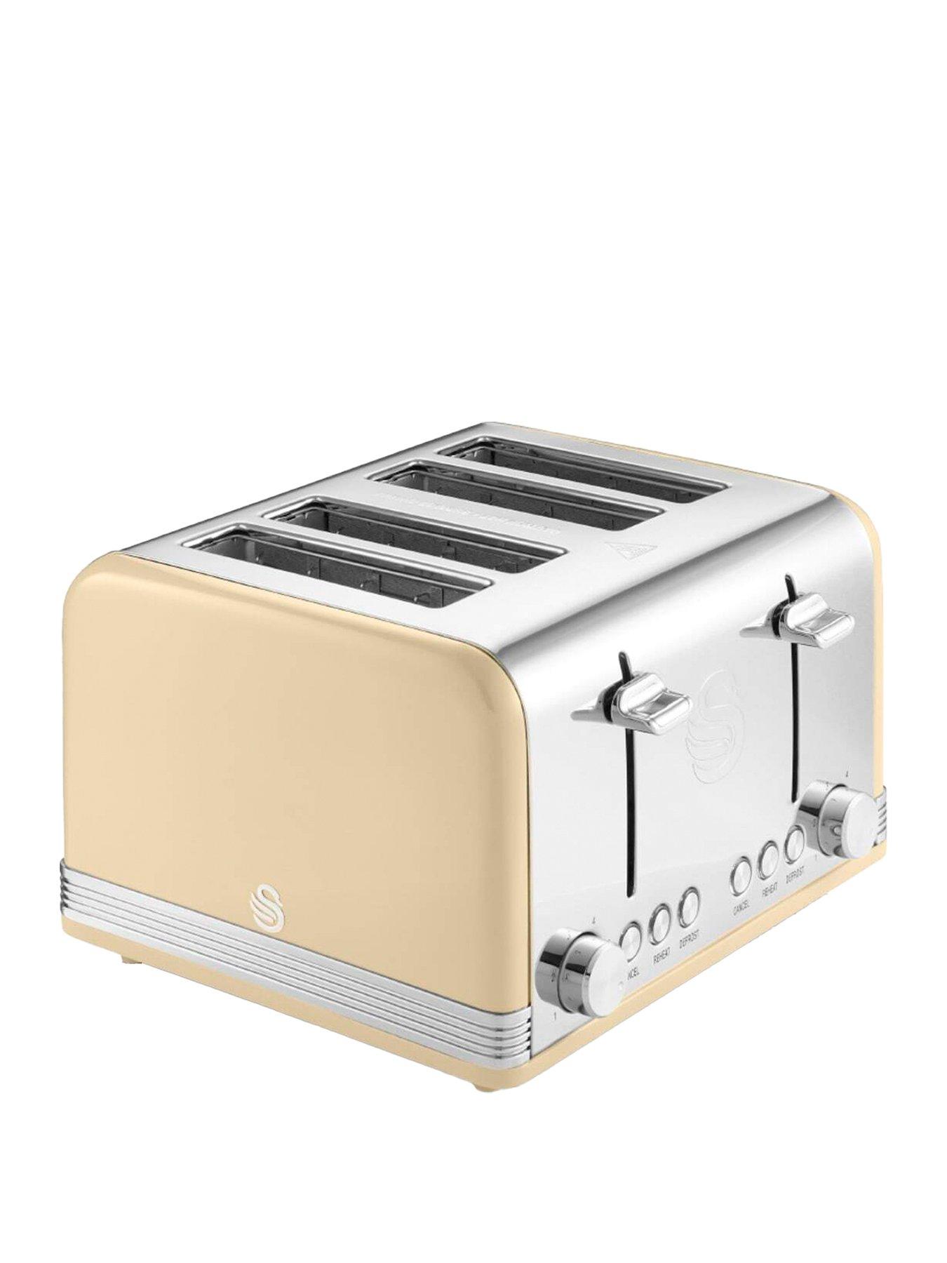 Swan St19020Cn Retro 4-Slice Toaster With Defrost/Reheat/Cancel Functions, Cord Storage, 1600W, Cream