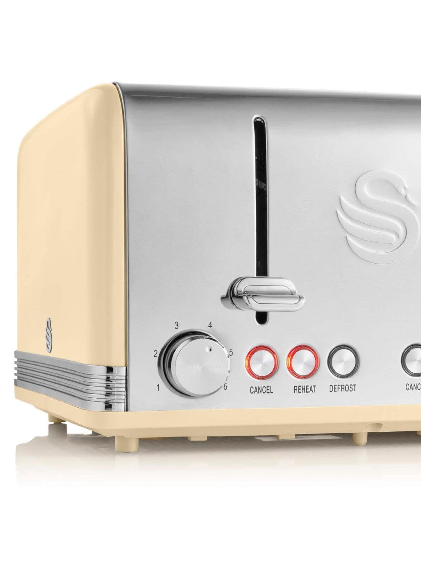 Image 3 of 5 of Swan ST19020CN Retro 4-Slice Toaster with Defrost/Reheat/Cancel Functions, Cord Storage, 1600W, Cream