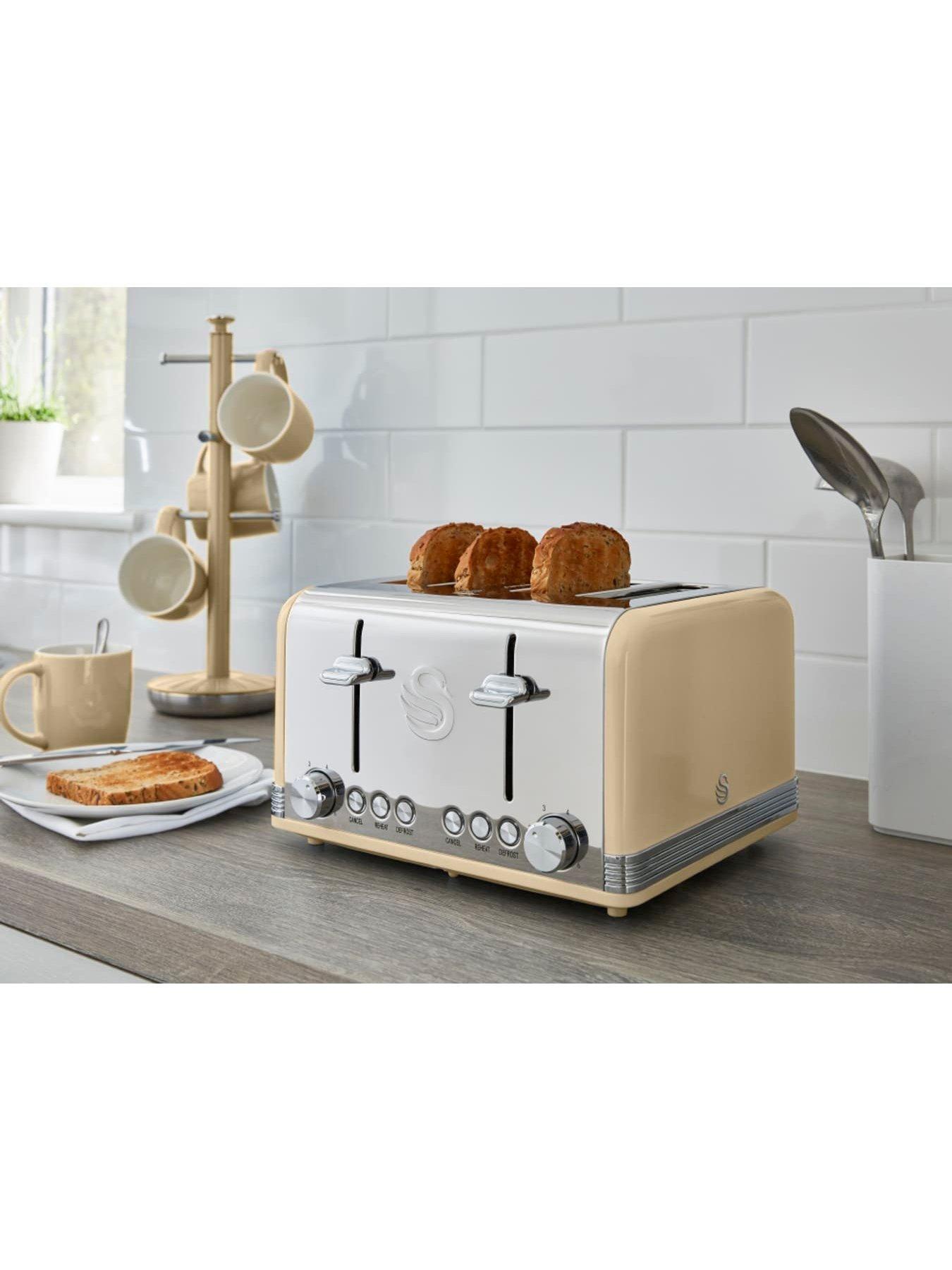 Image 4 of 5 of Swan ST19020CN Retro 4-Slice Toaster with Defrost/Reheat/Cancel Functions, Cord Storage, 1600W, Cream