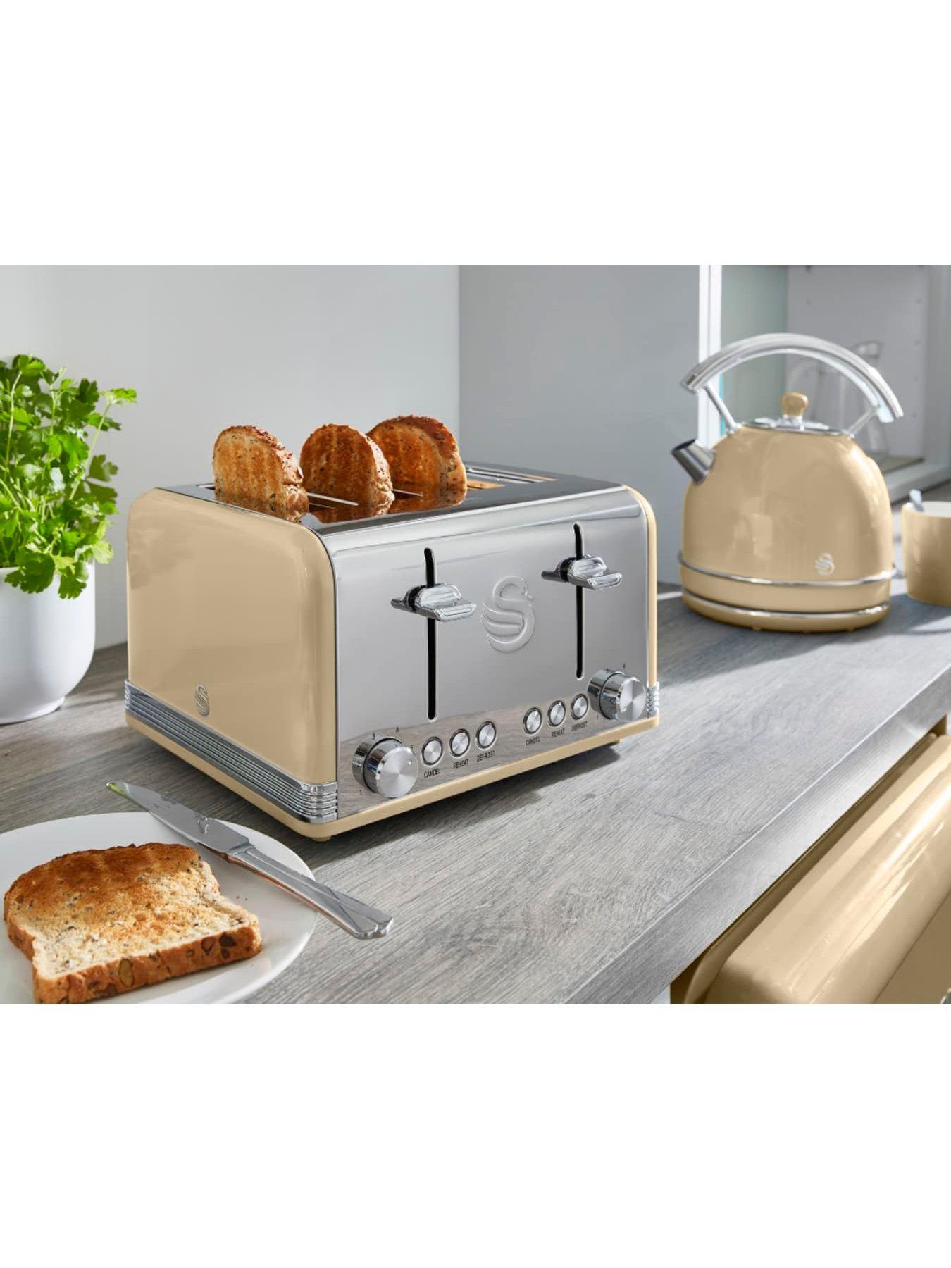 Swan ST19020CN Retro 4 Slice Toaster with Defrost Reheat Cancel Functions Cord Storage 1600W Cream Very