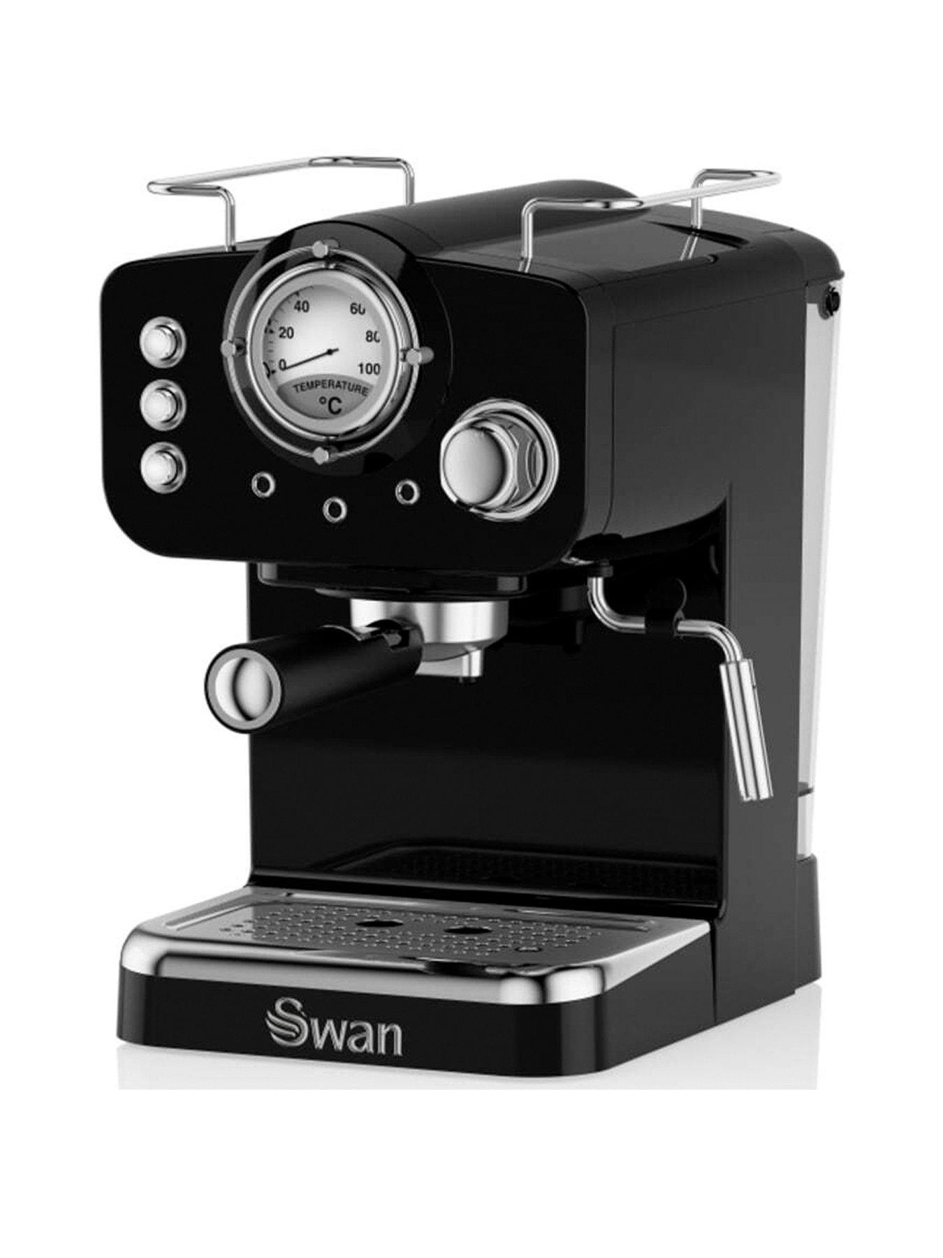 Swan SK22110BN Nordic Espresso Coffee Machine with Milk Frother, Steam Pressure Control, 1.2L Detachable Water Tank, 1100W, Black