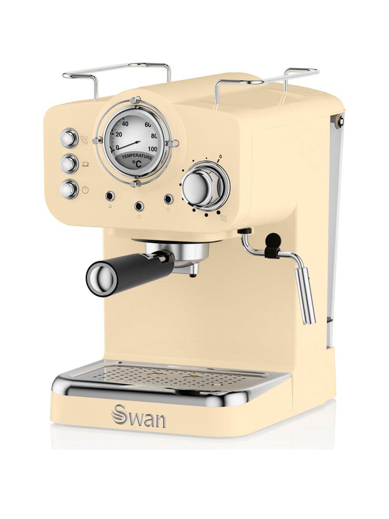 Swan Sk22110Cn Nordic Espresso Coffee Machine With Milk Frother, Steam Pressure Control, 1.2L Detachable Water Tank, 1100W, Cream