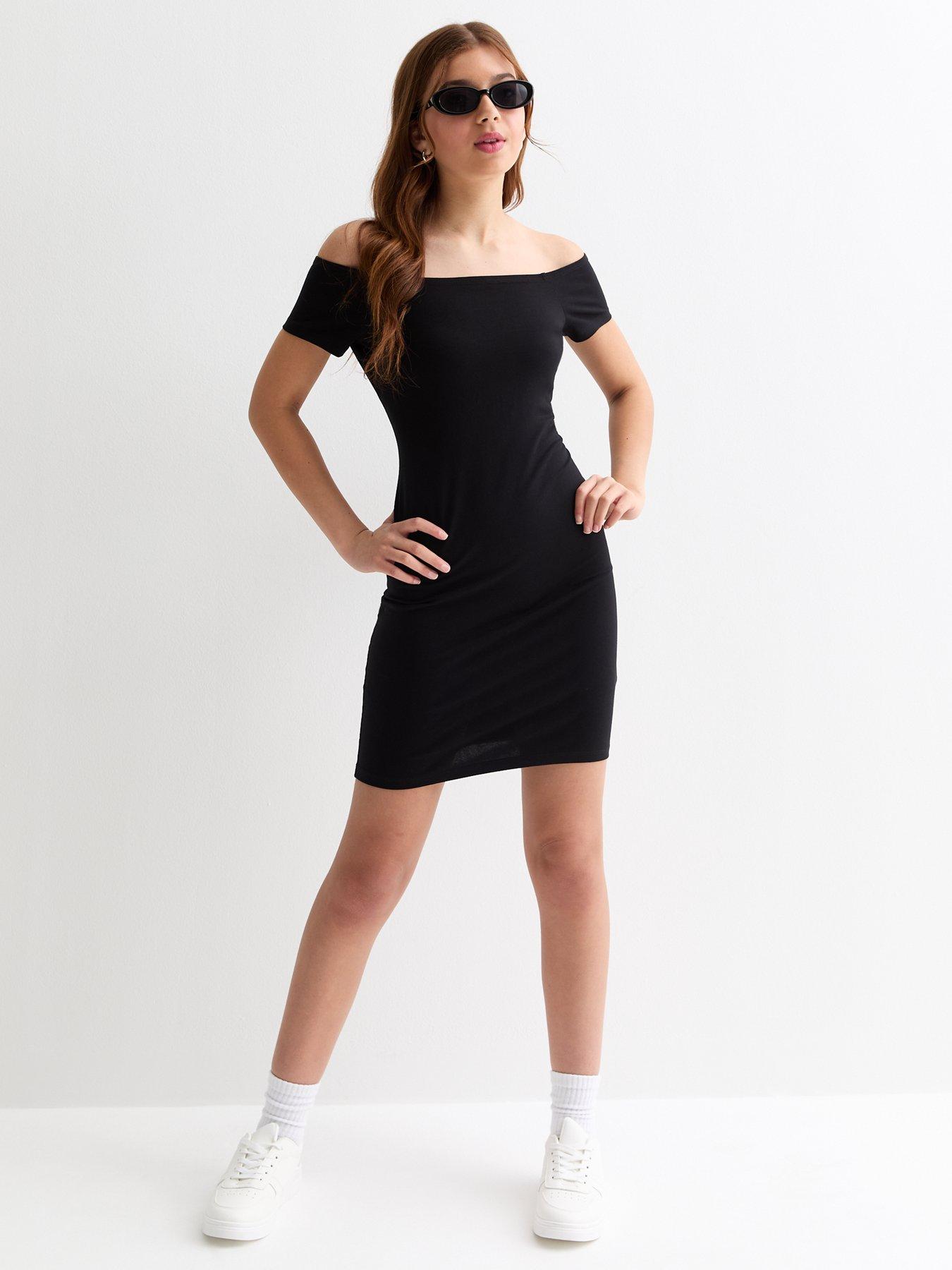 New Look 915 Girls Black Stretch cotton Bardot Dress Very