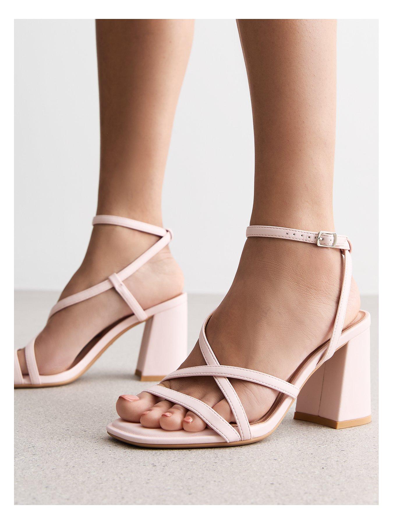 Pink Strappy Block Heel Sandals