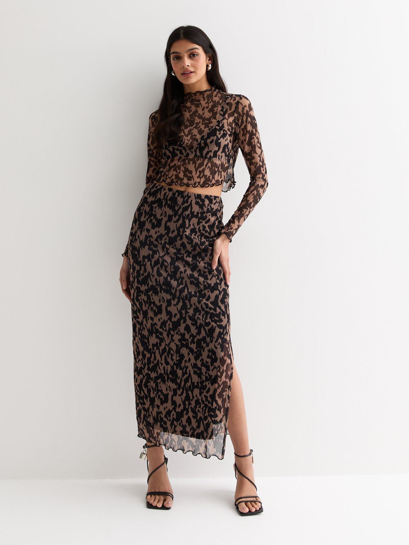 Animal print midi split skirt best sale