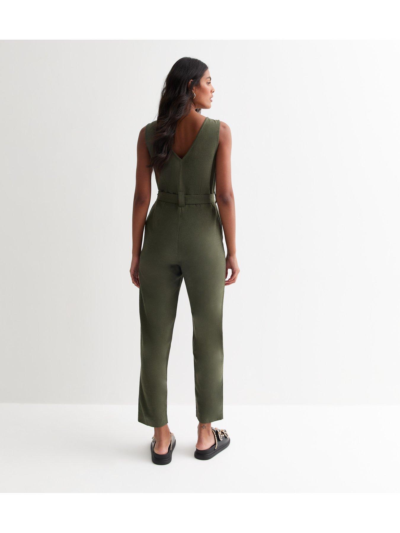 New Look Khaki Sleeveless Button Through Jumpsuit Very