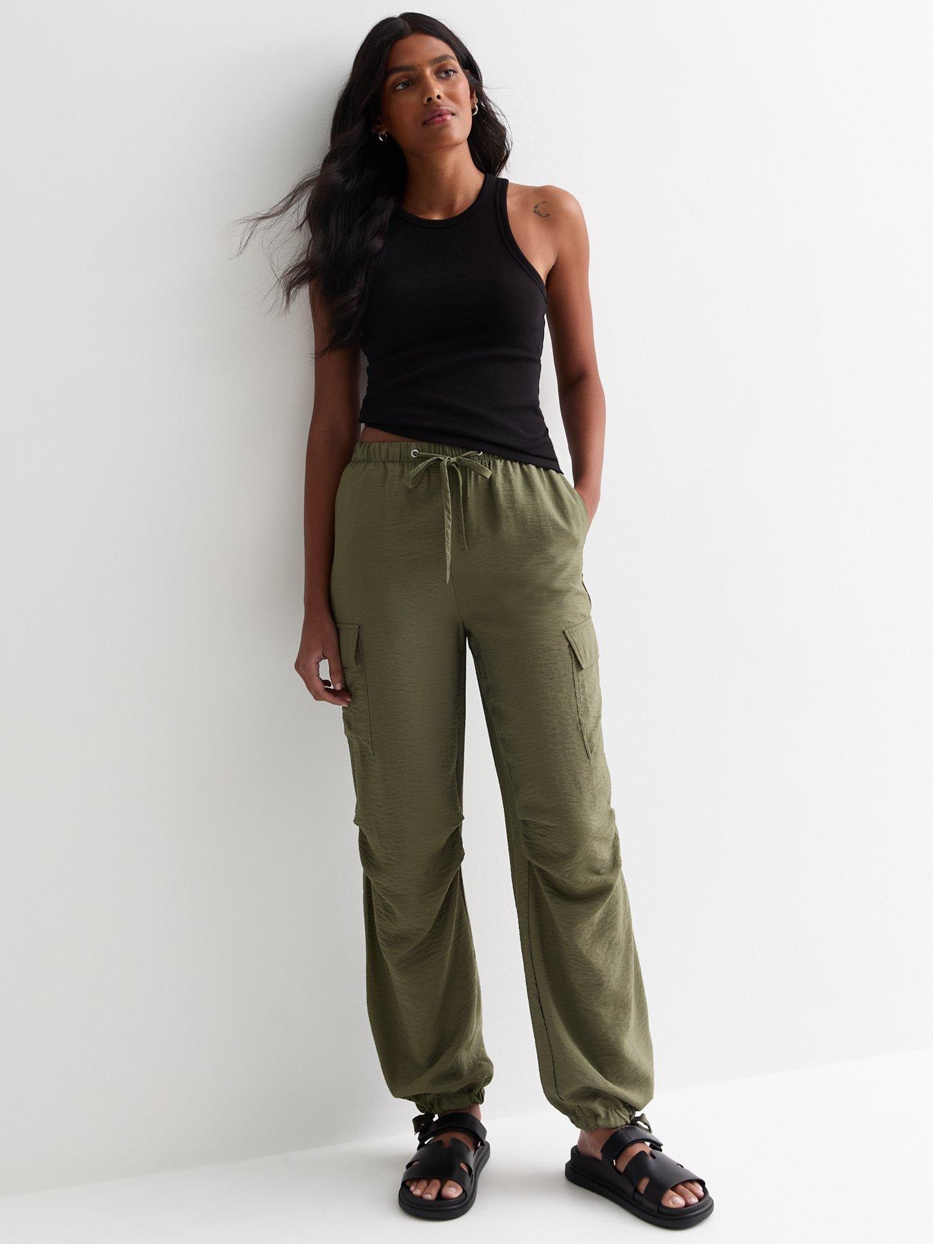 undefined Khaki Tie Waist Cargo Joggers