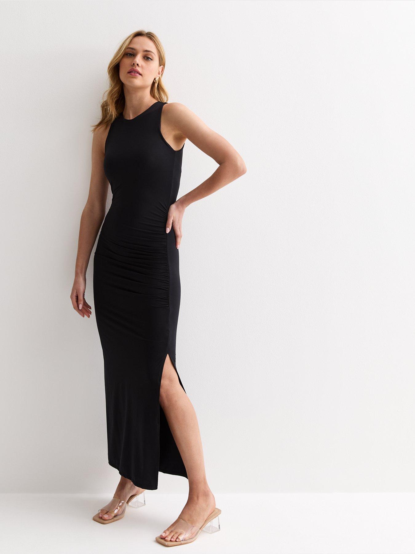 New Look Ruched Sleeveless Midi Dress - Black | Very.co.uk