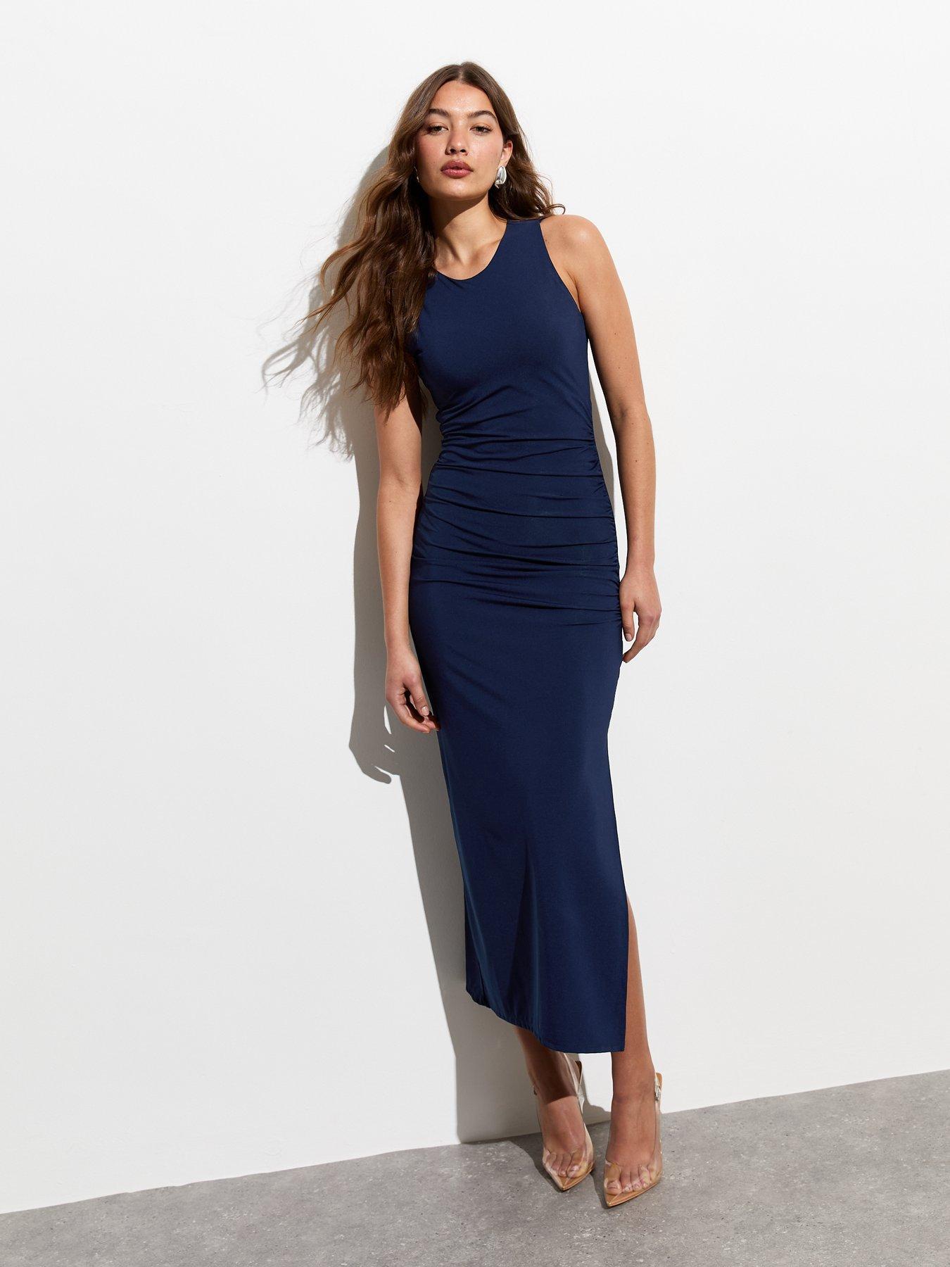 New Look Ruched Sleeveless Midi Dress Navy Very