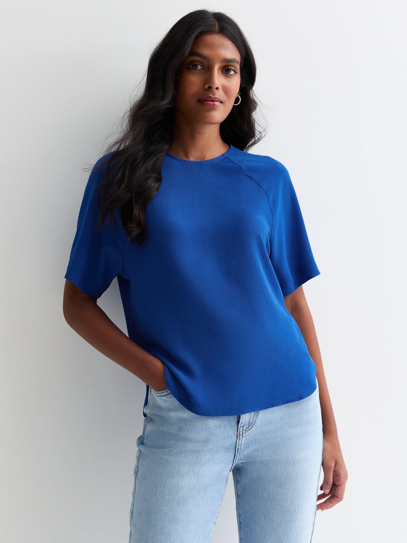 New Look Bright Blue Woven Crew Neck T-shirt | Very.co.uk