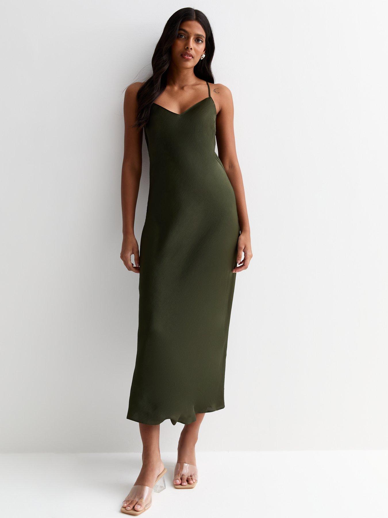 Khaki satin dress hotsell