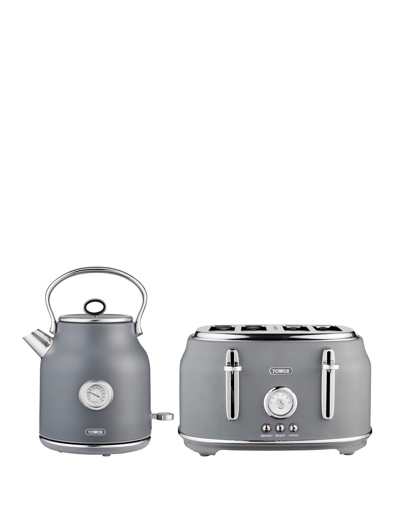 Product photograph of Tower Renaissance Kettle Amp 4-slice Toaster Twin Pack - Grey from very.co.uk