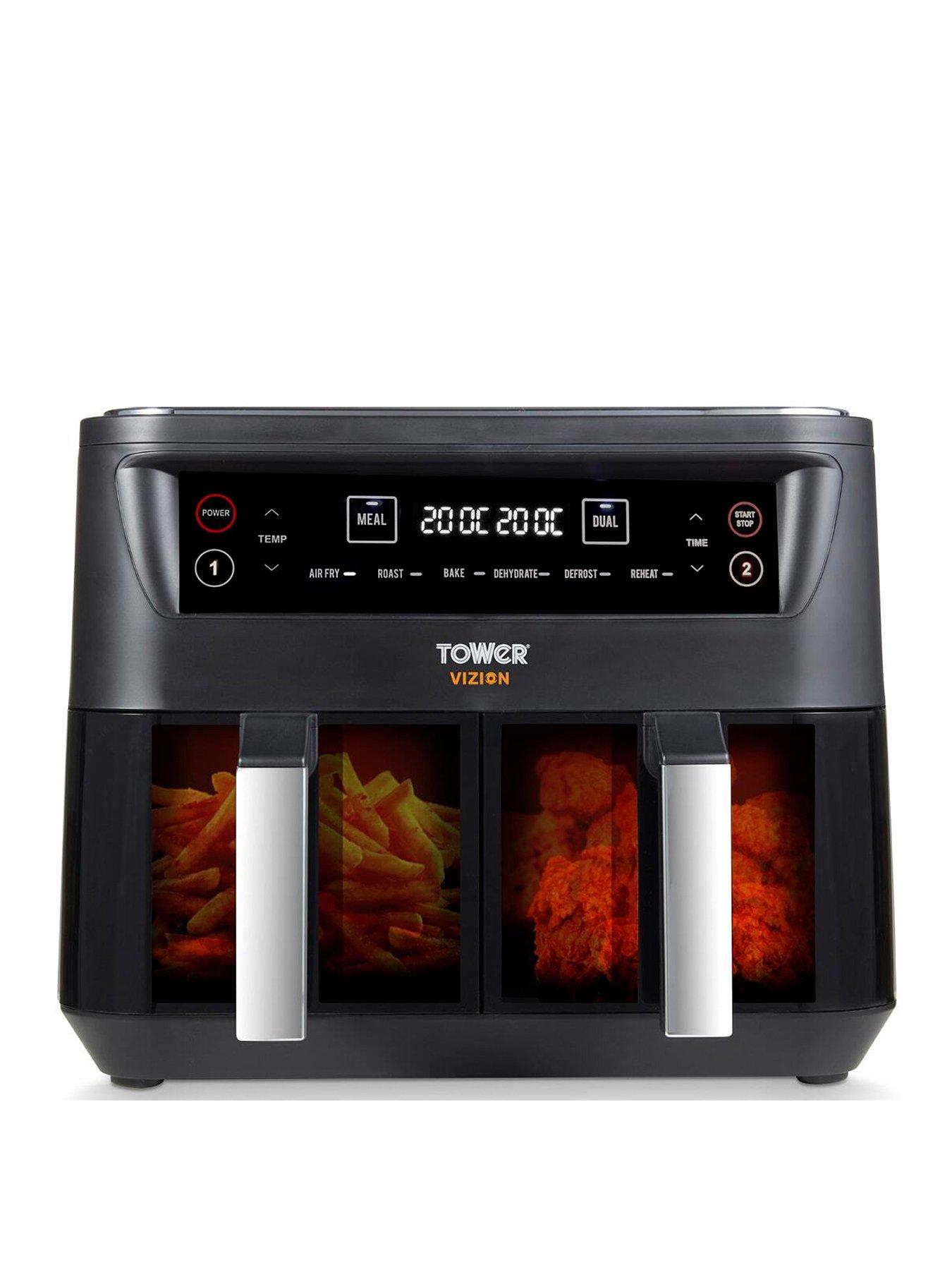 Product photograph of Tower T17104 Vortx Vizion 8l Dual Basket Air Fryer With Digital Control Panel Amp 6 One-touch Pre-sets Black from very.co.uk
