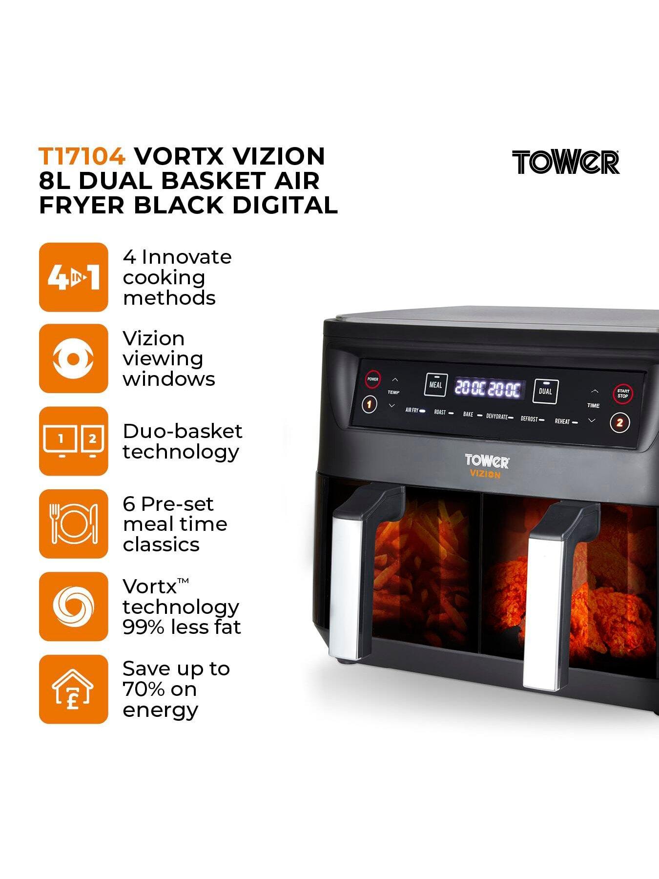 Image 2 of 7 of Tower T17104 Vortx Vizion 8L Dual Basket Air Fryer with Digital Control Panel &amp; 6 One-Touch Pre-sets, Black
