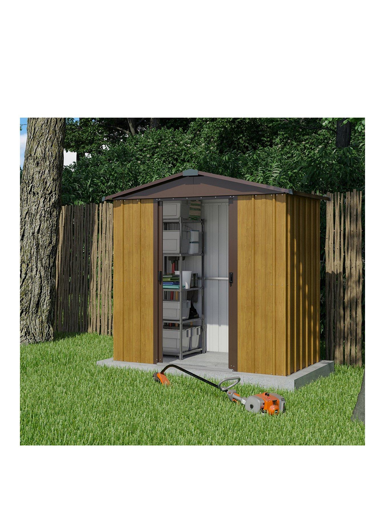 Yardmaster 6 X 4.5 ft Woodgrain Effect Apex Roof Metal Shed With Floor Frame