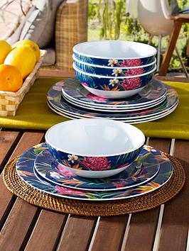 Product photograph of Waterside Tropical 12-piece Melamine Dinner Set from very.co.uk